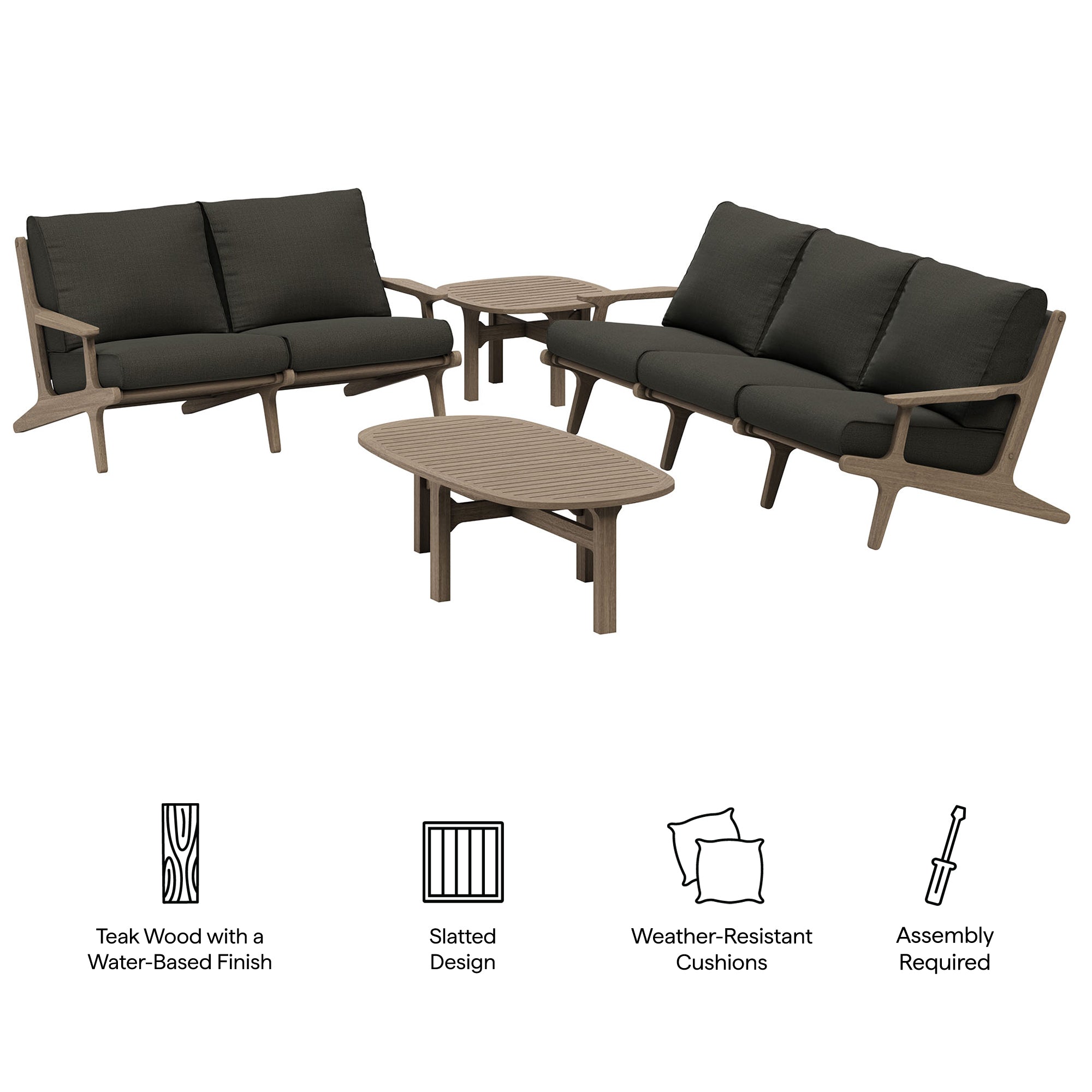 Modway Saratoga 4-Piece Outdoor Patio Teak Wood Furniture Set