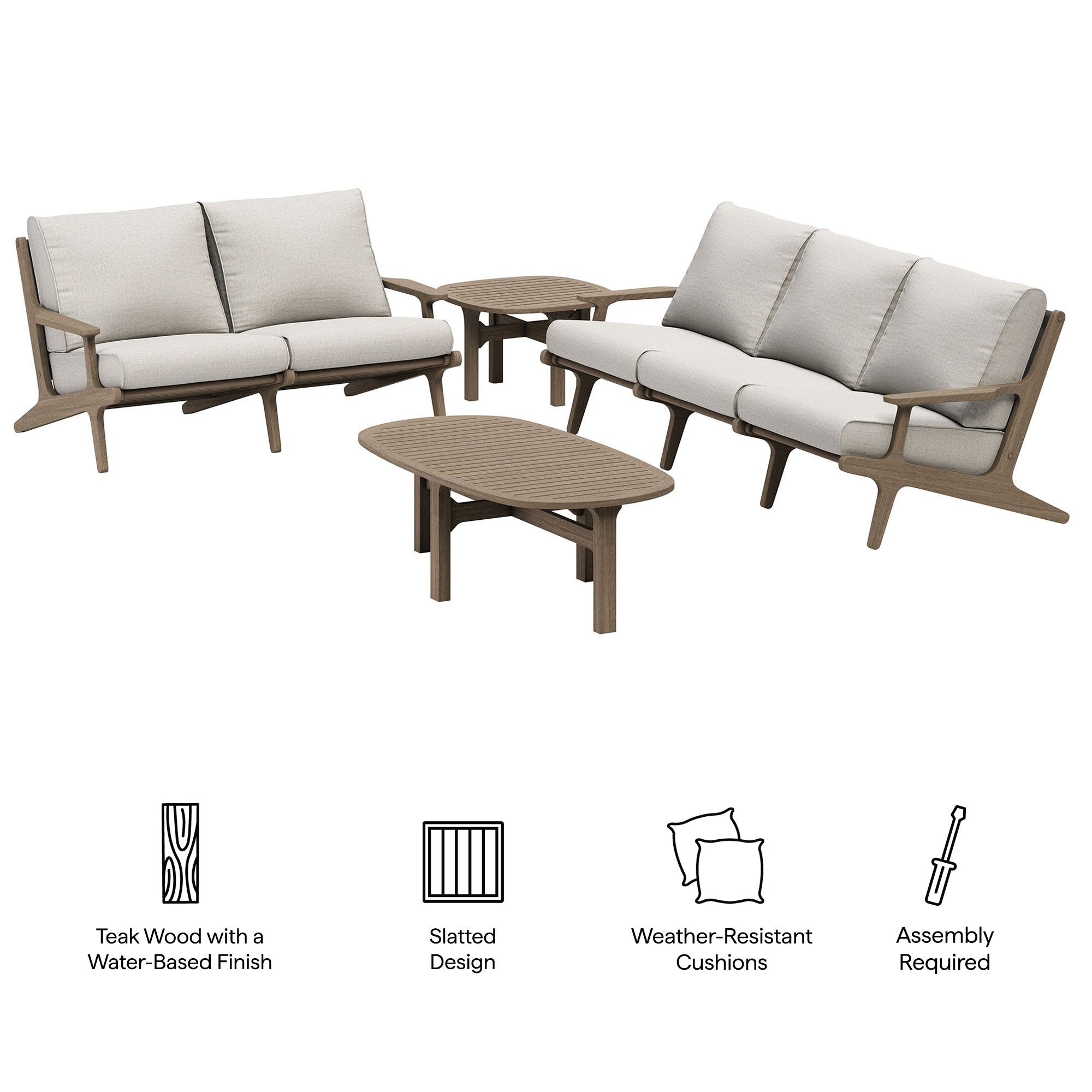 Modway EEI-7270 Saratoga 4-Piece Outdoor Patio Teak Wood Furniture Set