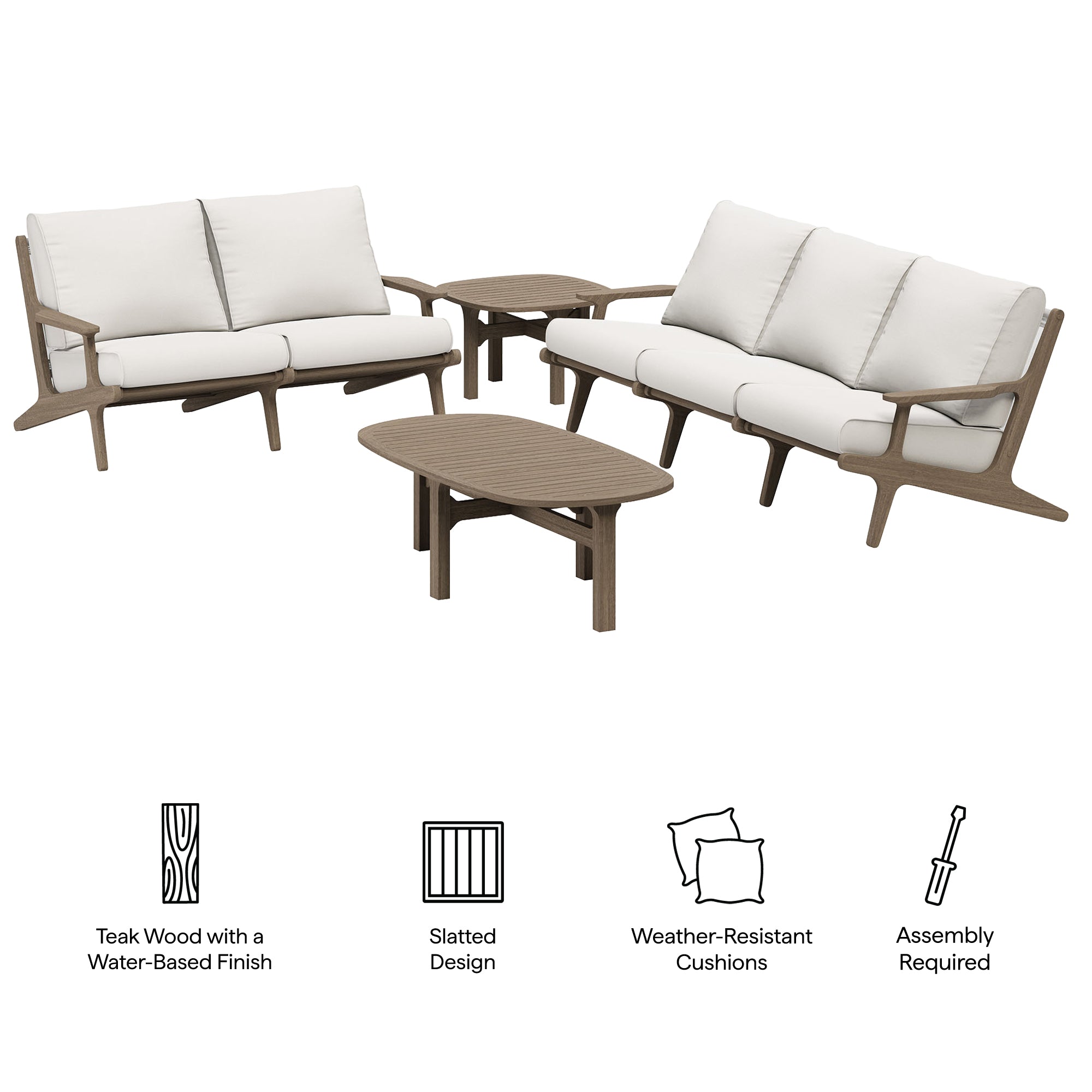 Modway Saratoga 4-Piece Outdoor Patio Teak Wood Furniture Set