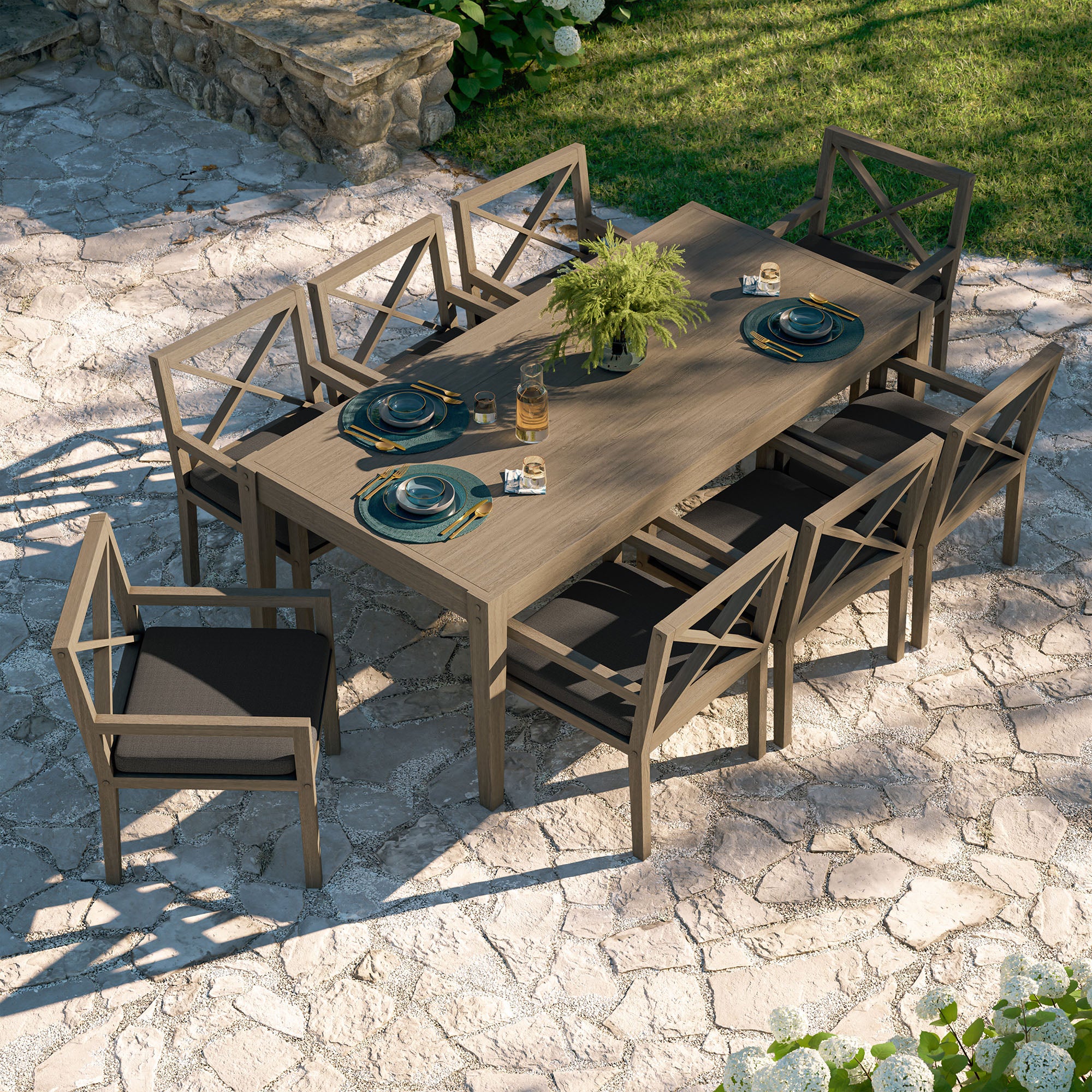 Modway EEI-7271 Northlake 9-Piece Outdoor Patio Teak Wood Dining Set