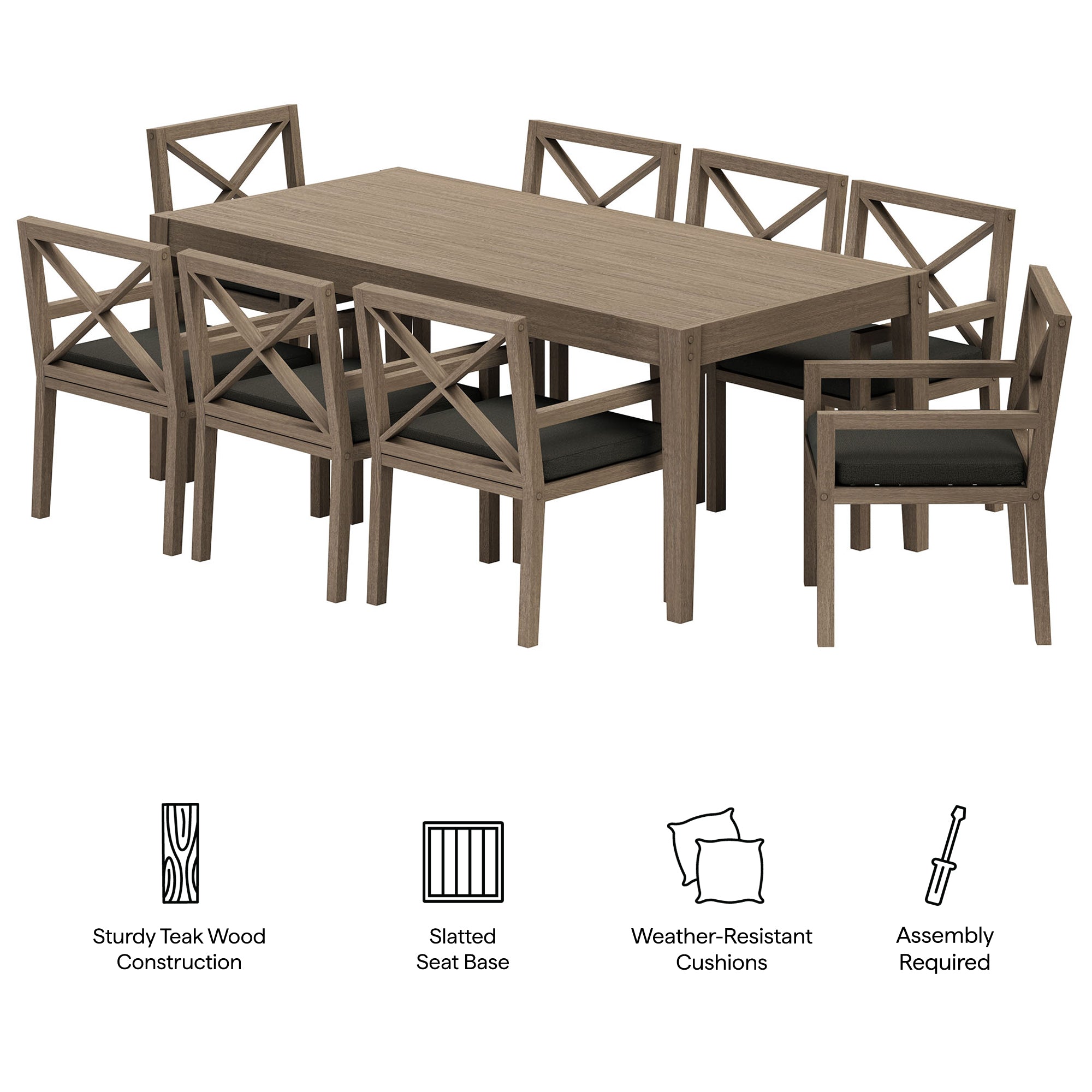 Modway EEI-7271 Northlake 9-Piece Outdoor Patio Teak Wood Dining Set