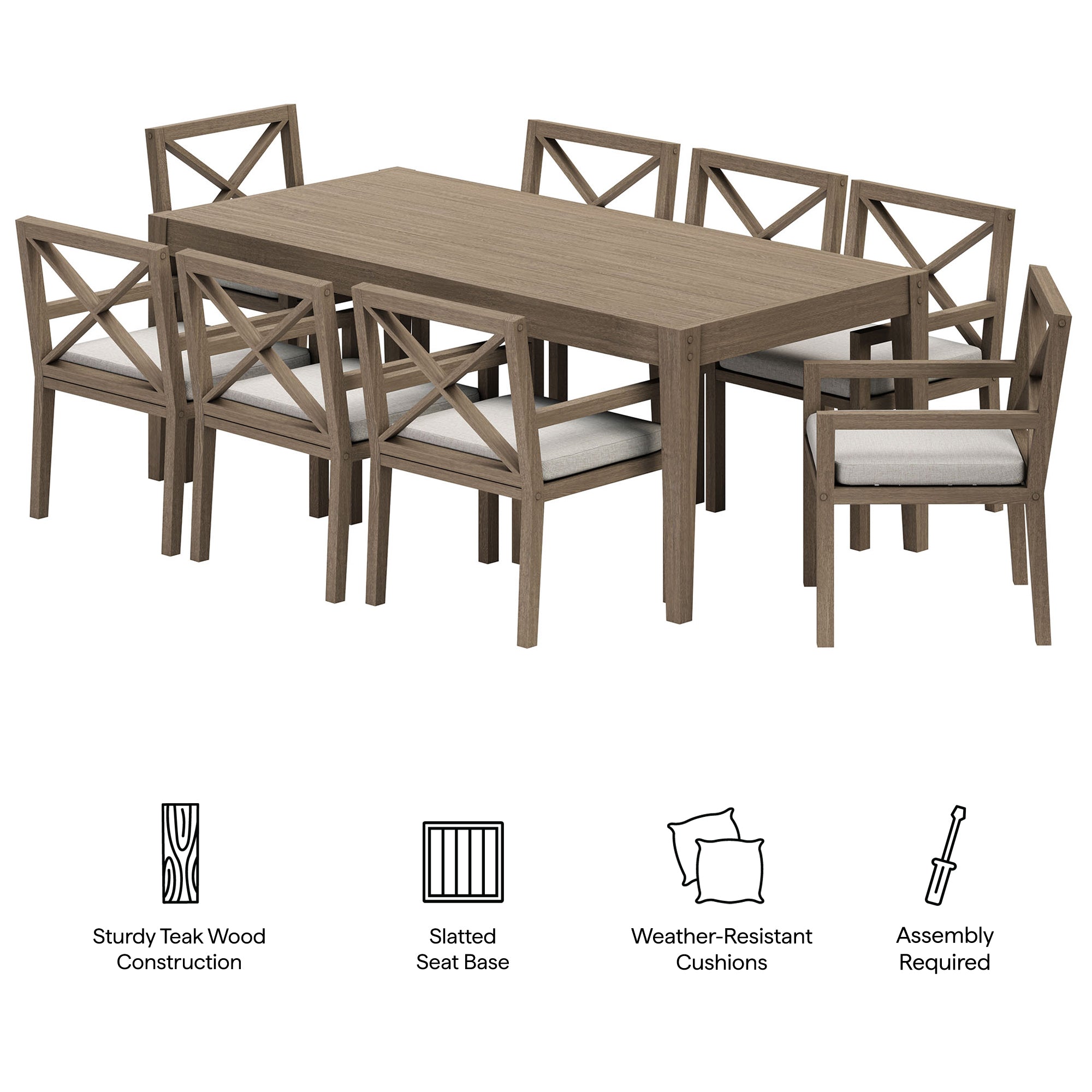 Modway EEI-7271 Northlake 9-Piece Outdoor Patio Teak Wood Dining Set