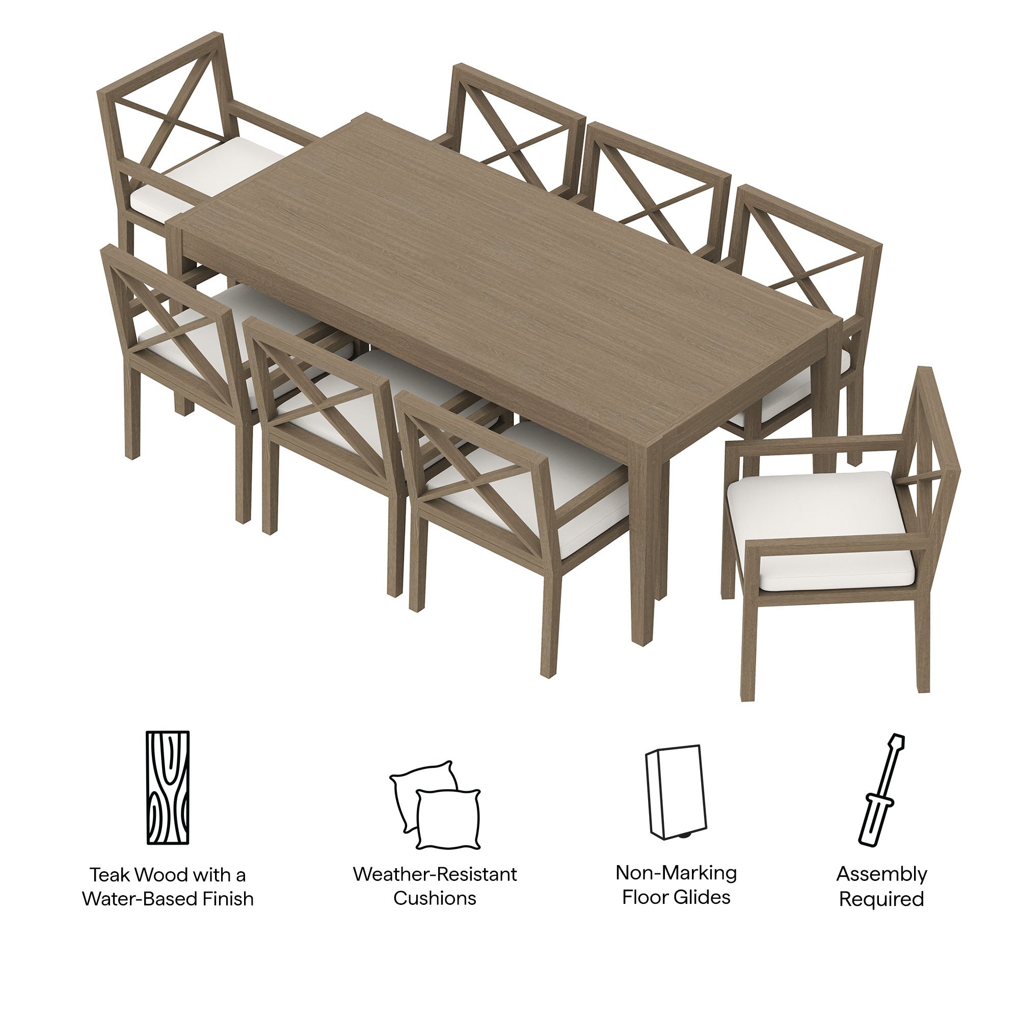Modway Northlake 9-Piece Outdoor Patio Teak Wood Dining Set
