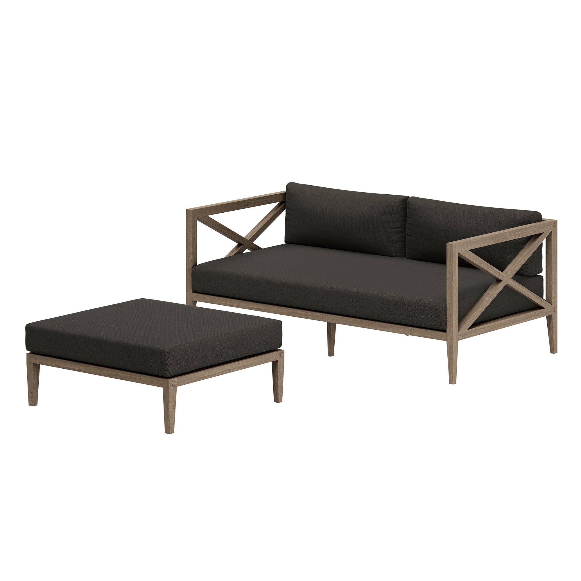Modway EEI-7273 Northlake Outdoor Patio Teak Wood Loveseat and Ottoman Set
