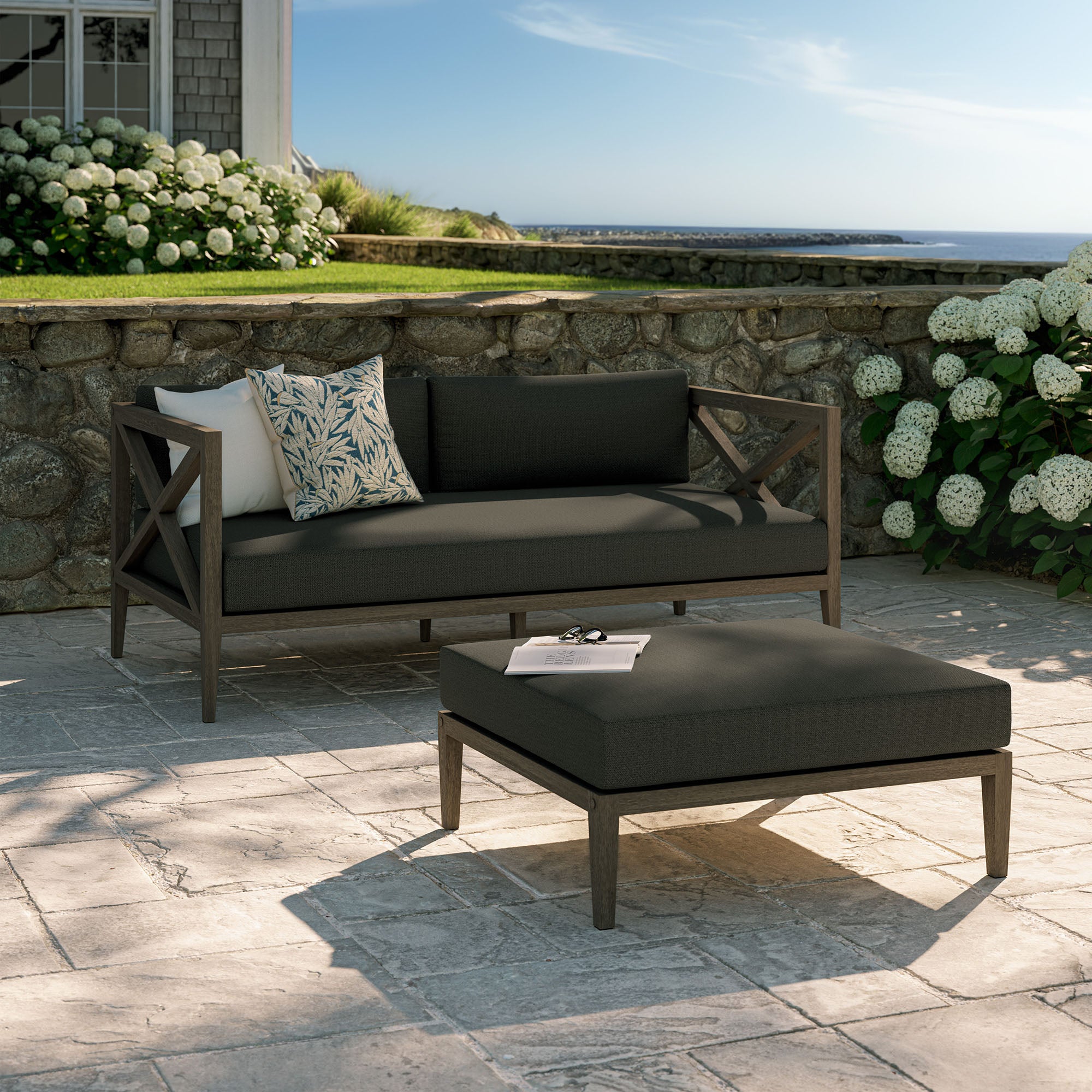 Modway EEI-7273 Northlake Outdoor Patio Teak Wood Loveseat and Ottoman Set