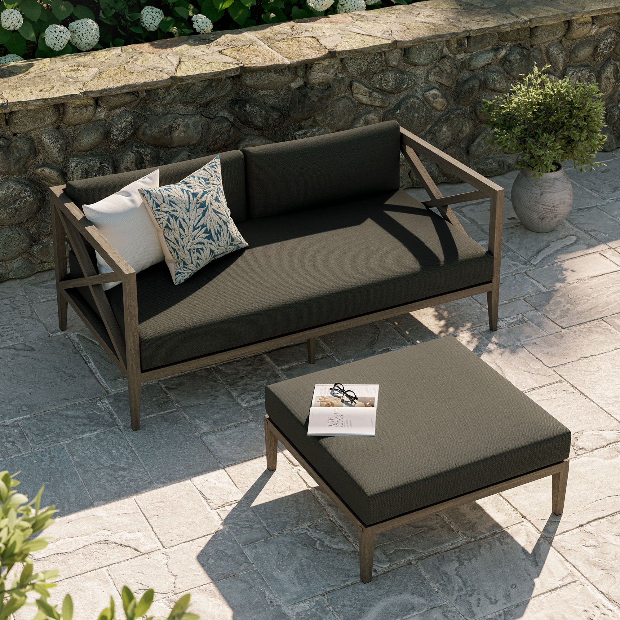 Modway EEI-7273 Northlake Outdoor Patio Teak Wood Loveseat and Ottoman Set