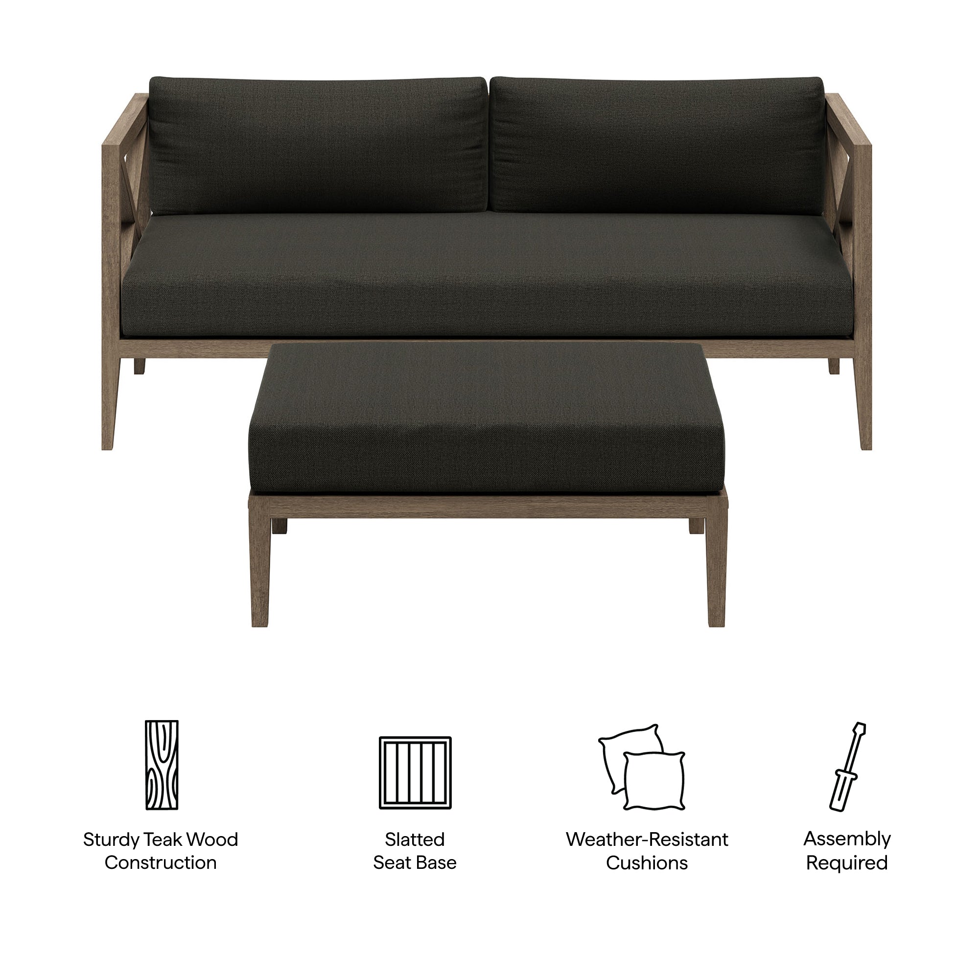 Modway EEI-7273 Northlake Outdoor Patio Teak Wood Loveseat and Ottoman Set