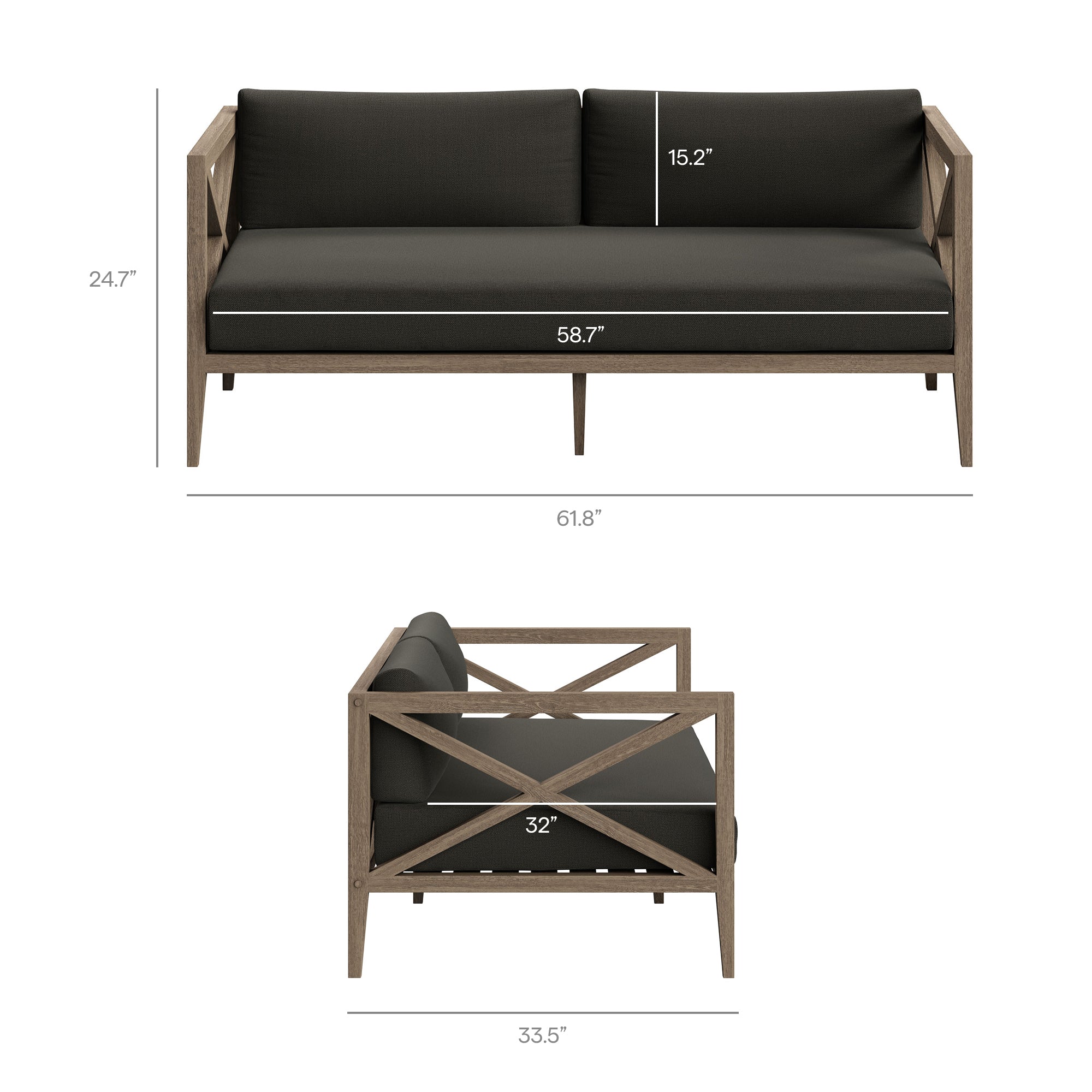 Modway EEI-7273 Northlake Outdoor Patio Teak Wood Loveseat and Ottoman Set