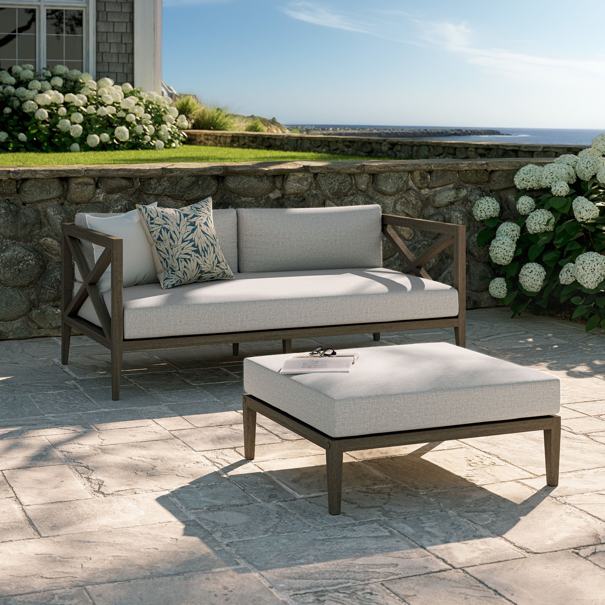 Modway EEI-7273 Northlake Outdoor Patio Teak Wood Loveseat and Ottoman Set