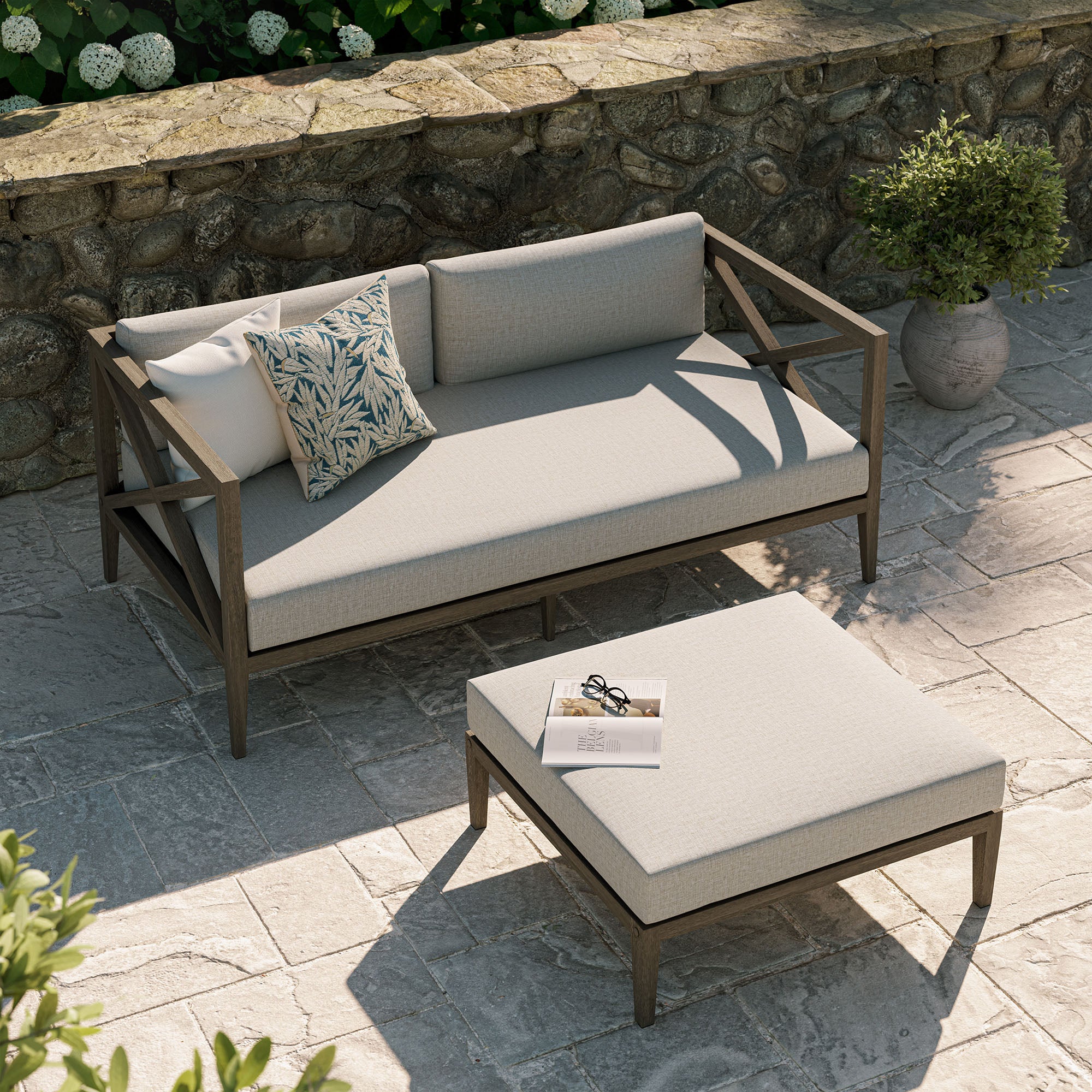 Modway EEI-7273 Northlake Outdoor Patio Teak Wood Loveseat and Ottoman Set