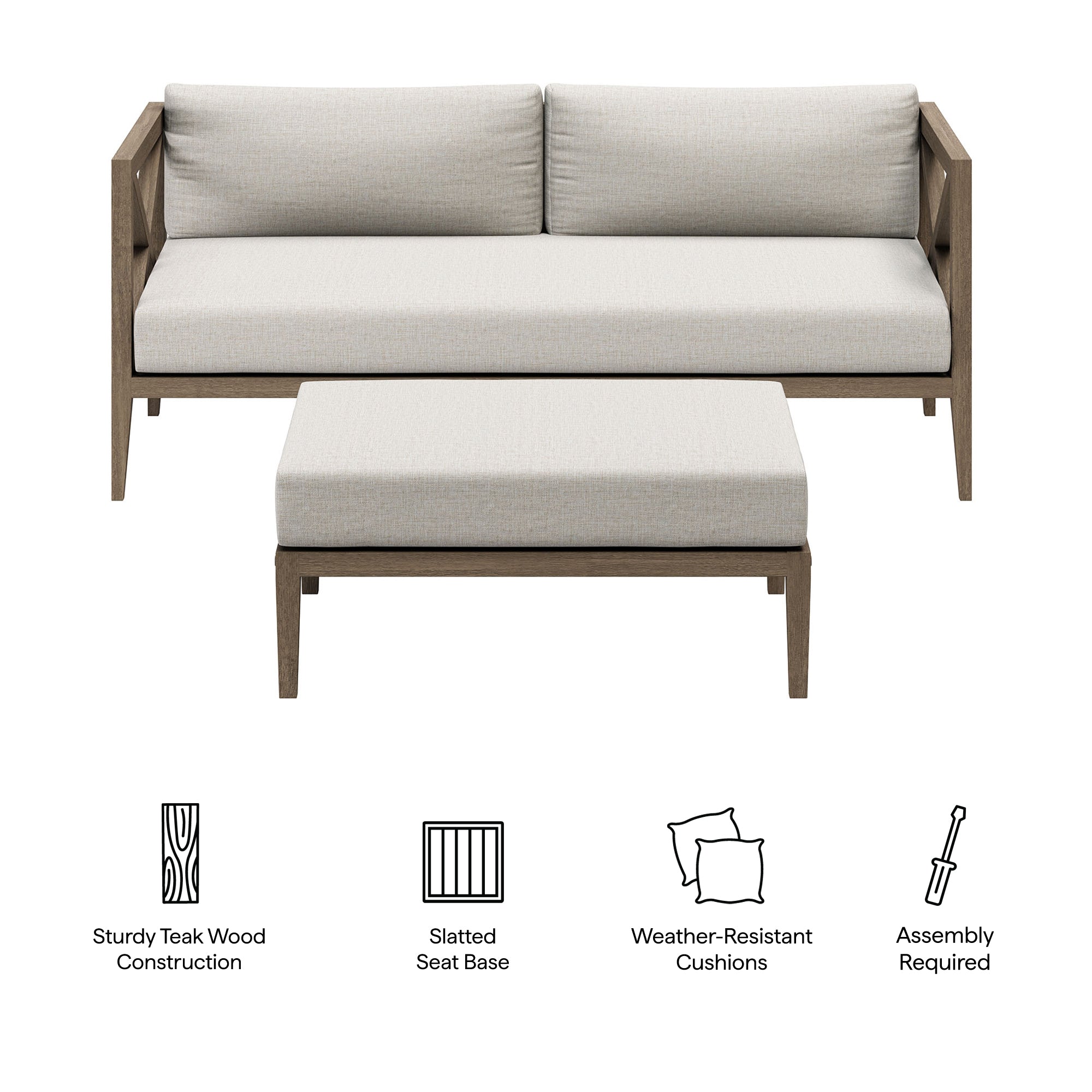 Modway EEI-7273 Northlake Outdoor Patio Teak Wood Loveseat and Ottoman Set