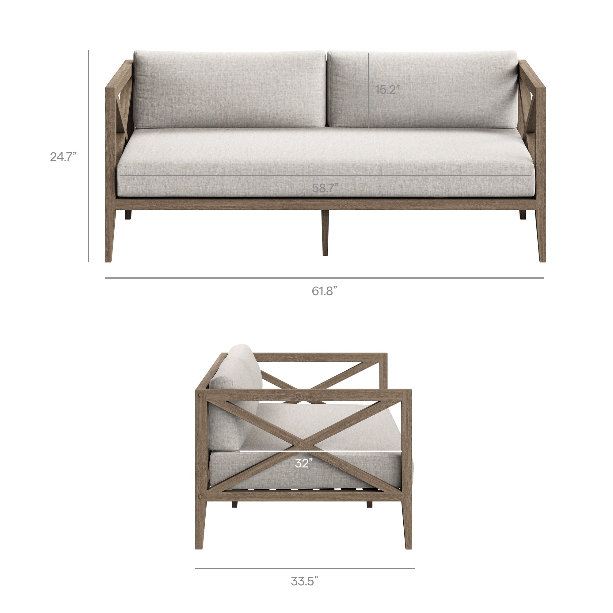 Modway EEI-7273 Northlake Outdoor Patio Teak Wood Loveseat and Ottoman Set