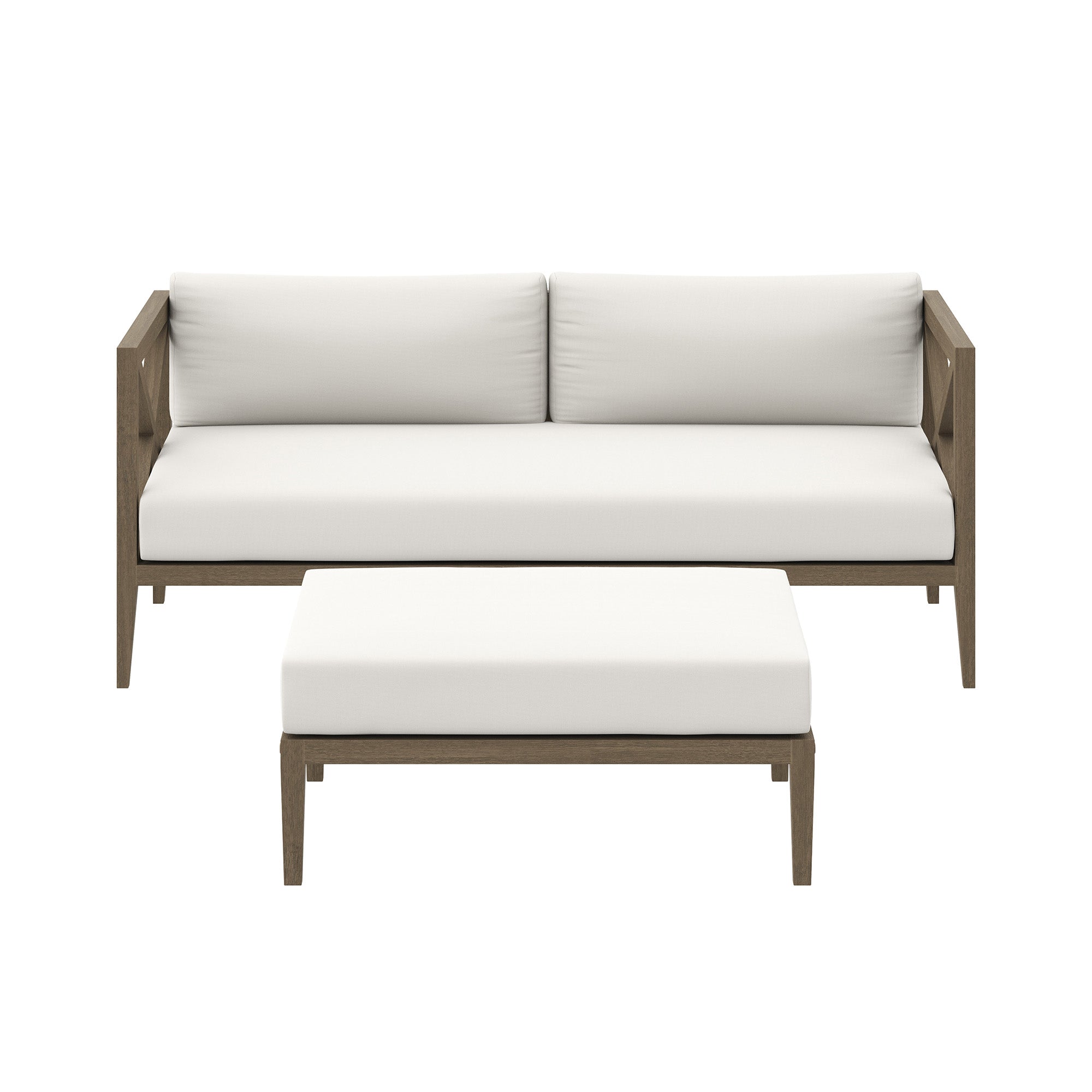 Modway Northlake Outdoor Patio Teak Wood Loveseat and Ottoman Set