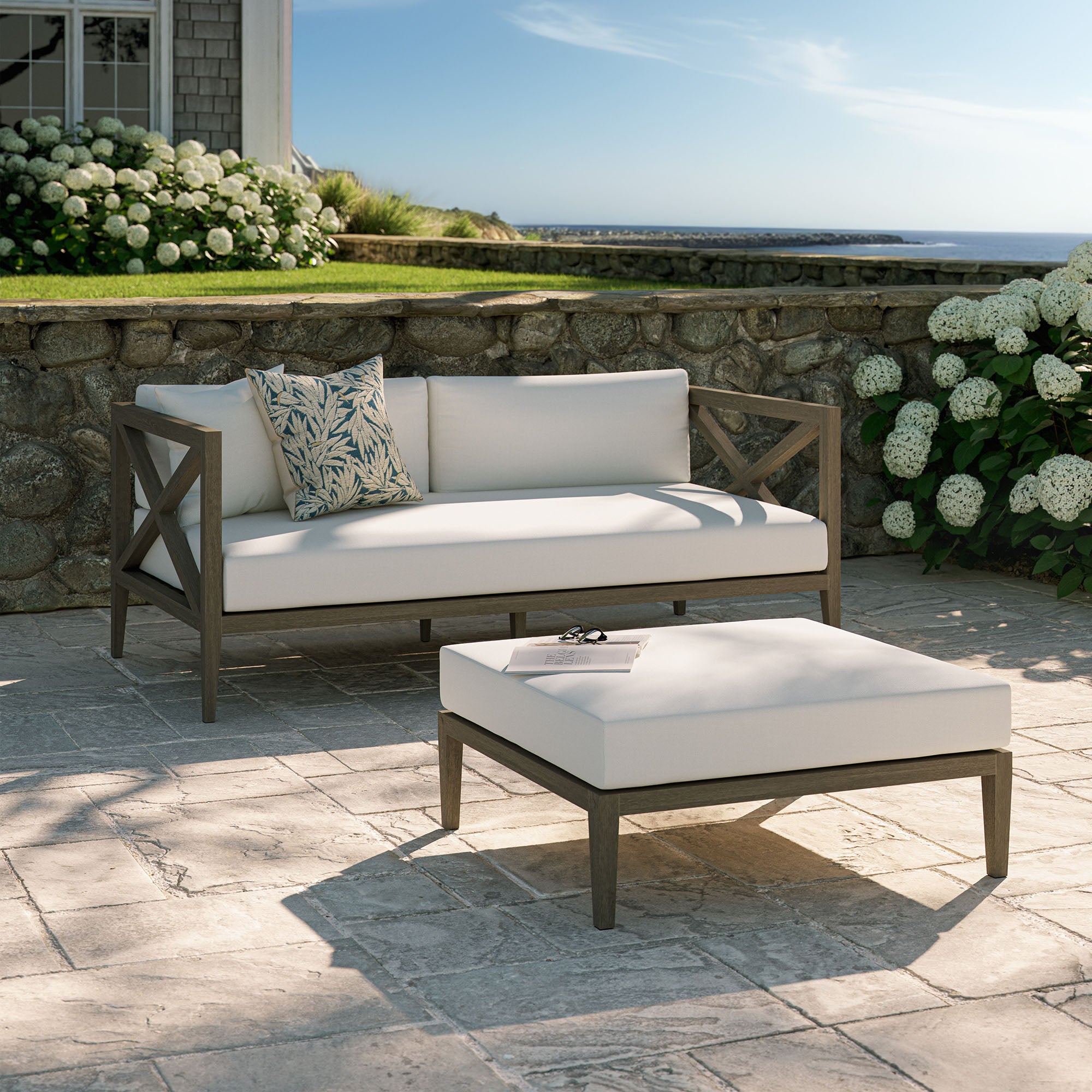 Modway Northlake Outdoor Patio Teak Wood Loveseat and Ottoman Set