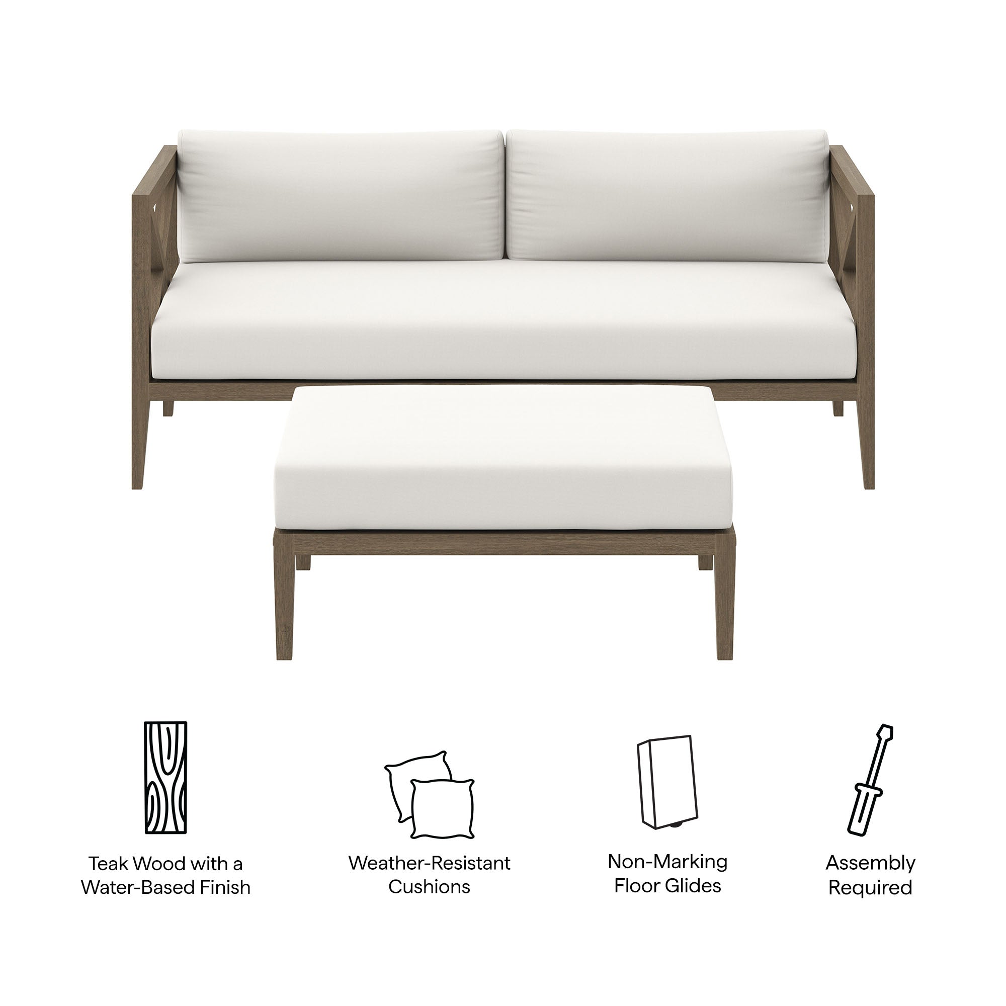 Modway Northlake Outdoor Patio Teak Wood Loveseat and Ottoman Set
