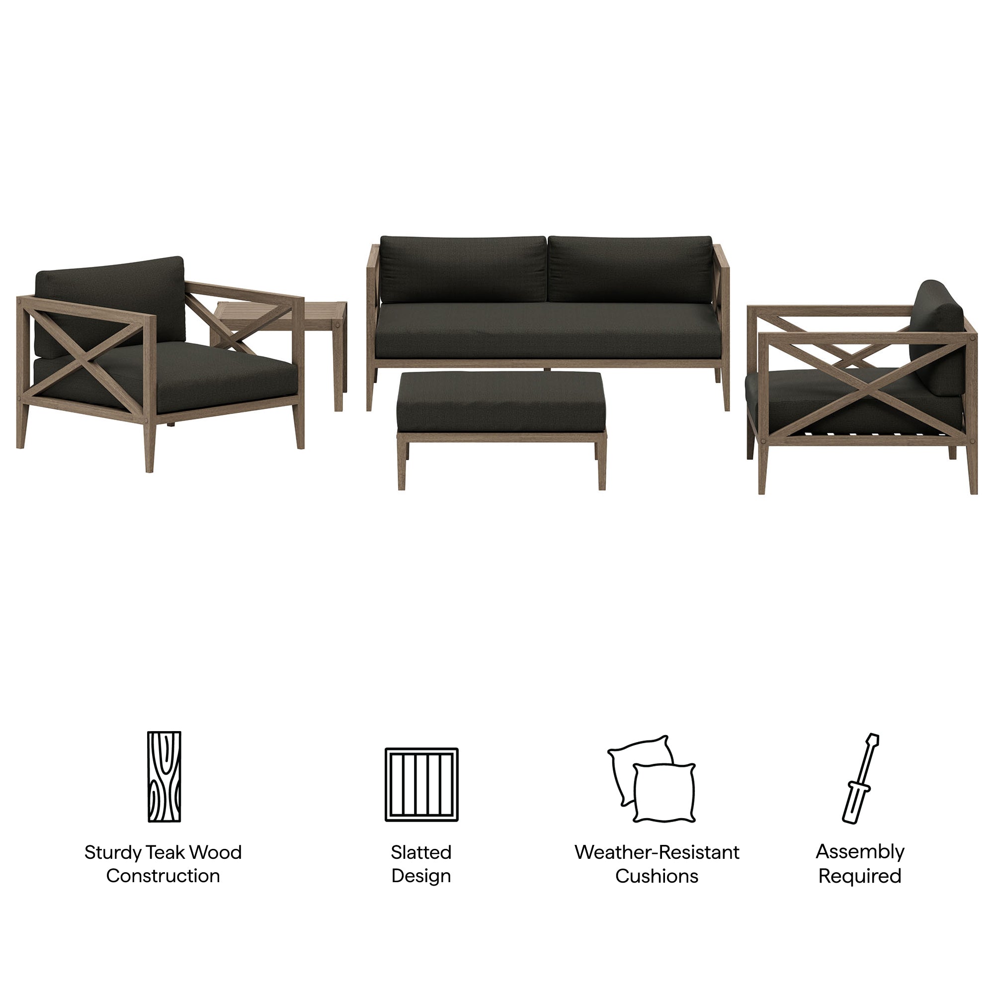Modway EEI-7274 Northlake 5-Piece Outdoor Patio Teak Wood Furniture Set