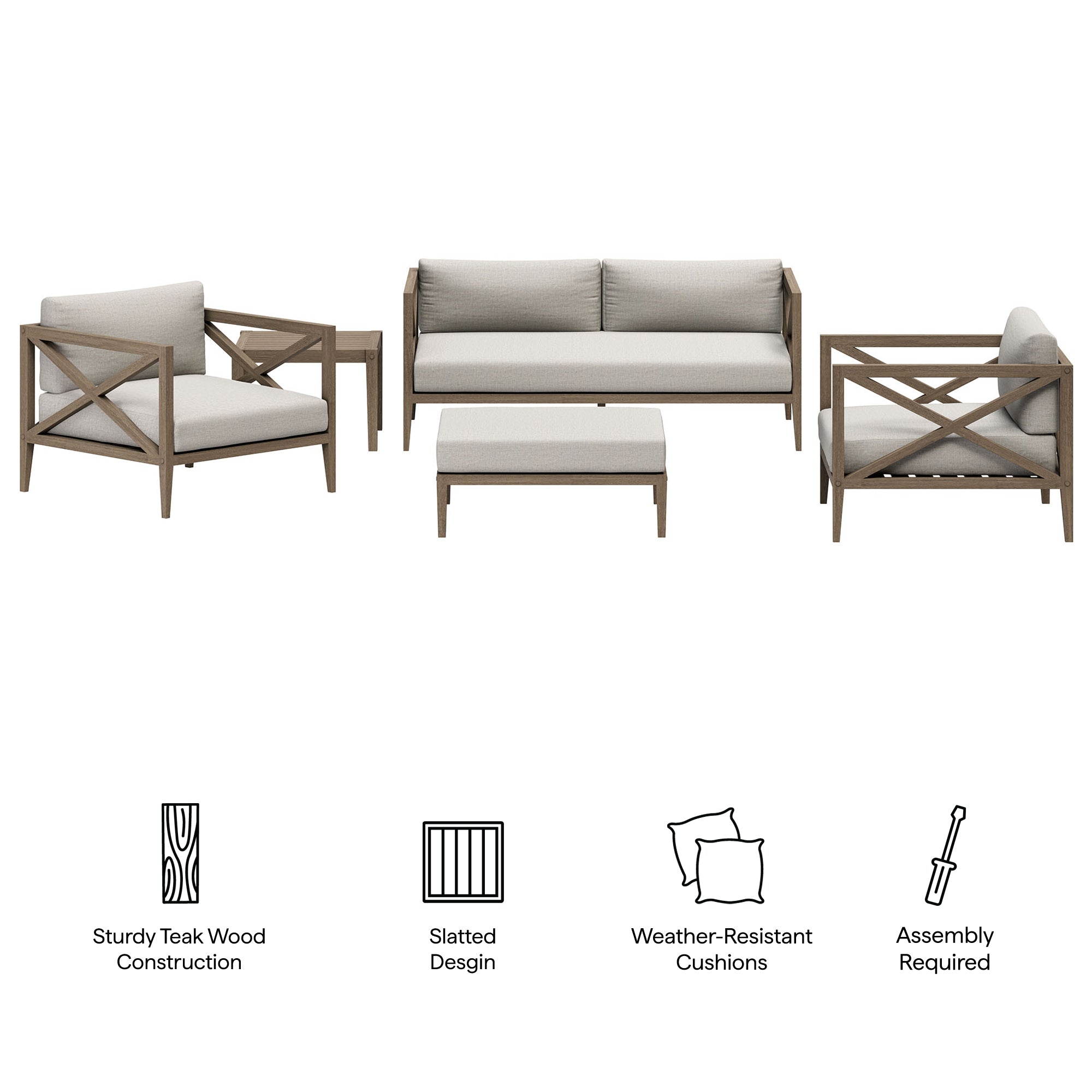 Modway EEI-7274 Northlake 5-Piece Outdoor Patio Teak Wood Furniture Set