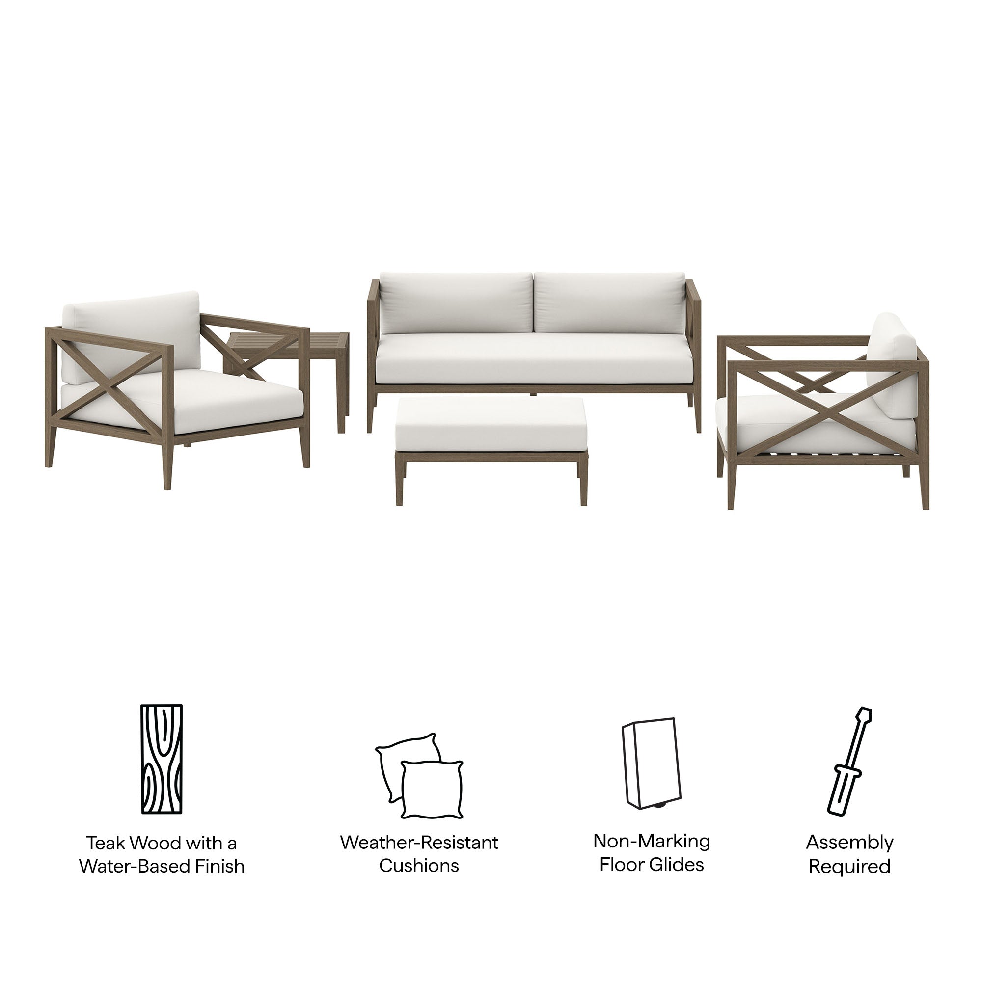 Modway Northlake 5-Piece Outdoor Patio Teak Wood Furniture Set
