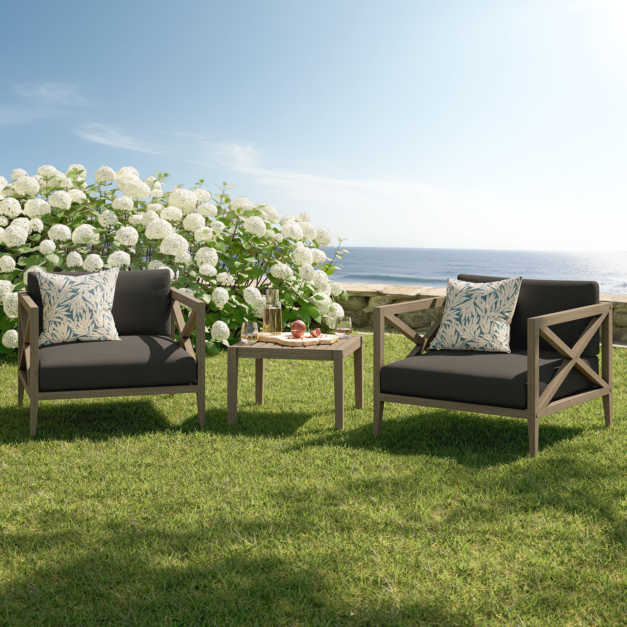 Modway EEI-7275 Northlake 3-Piece Outdoor Patio Teak Wood Furniture Set with Armchair and Side Table