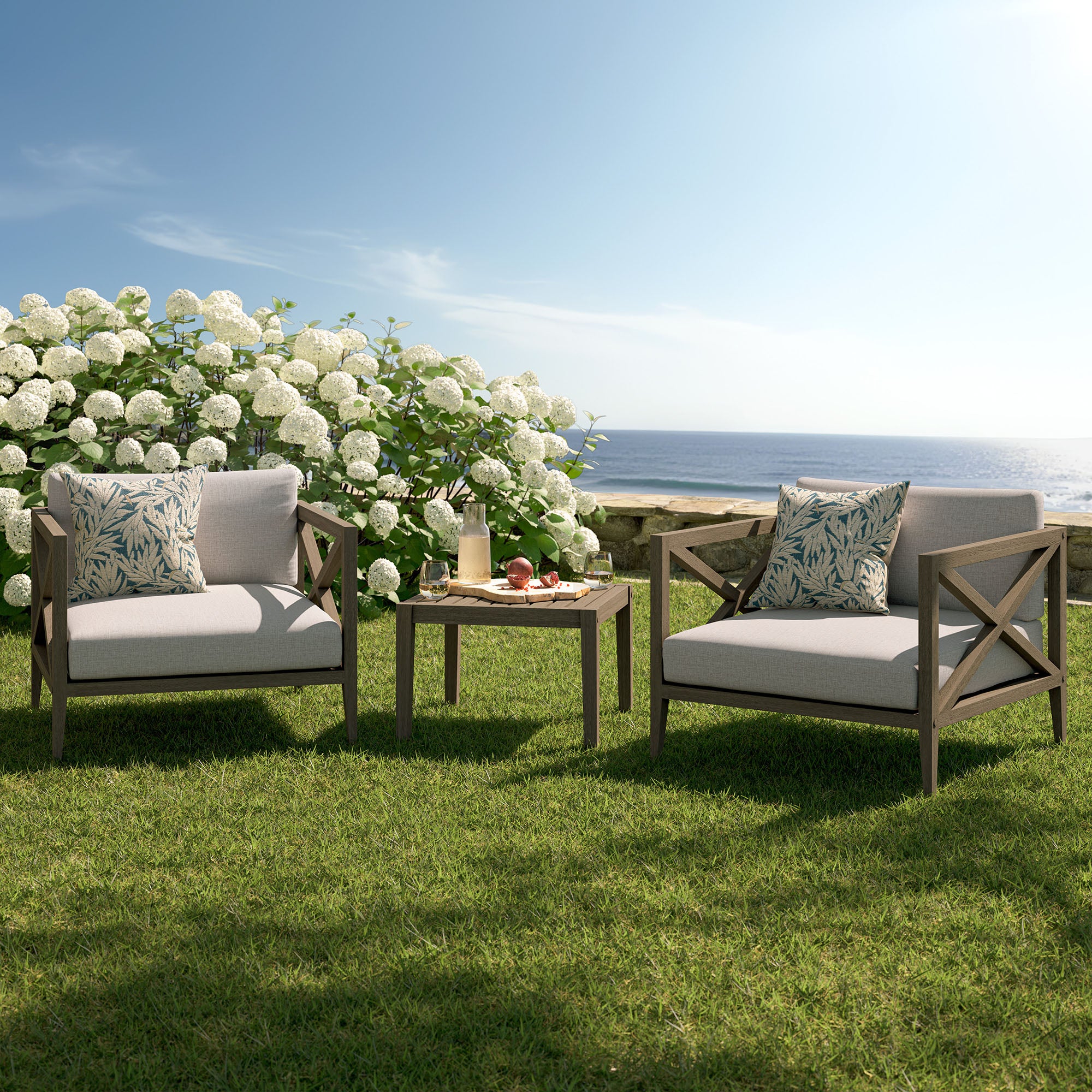 Modway EEI-7275 Northlake 3-Piece Outdoor Patio Teak Wood Furniture Set with Armchair and Side Table
