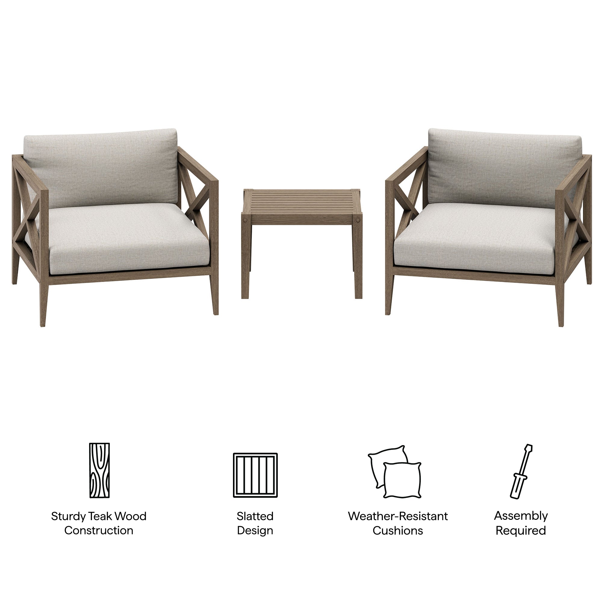 Modway EEI-7275 Northlake 3-Piece Outdoor Patio Teak Wood Furniture Set with Armchair and Side Table
