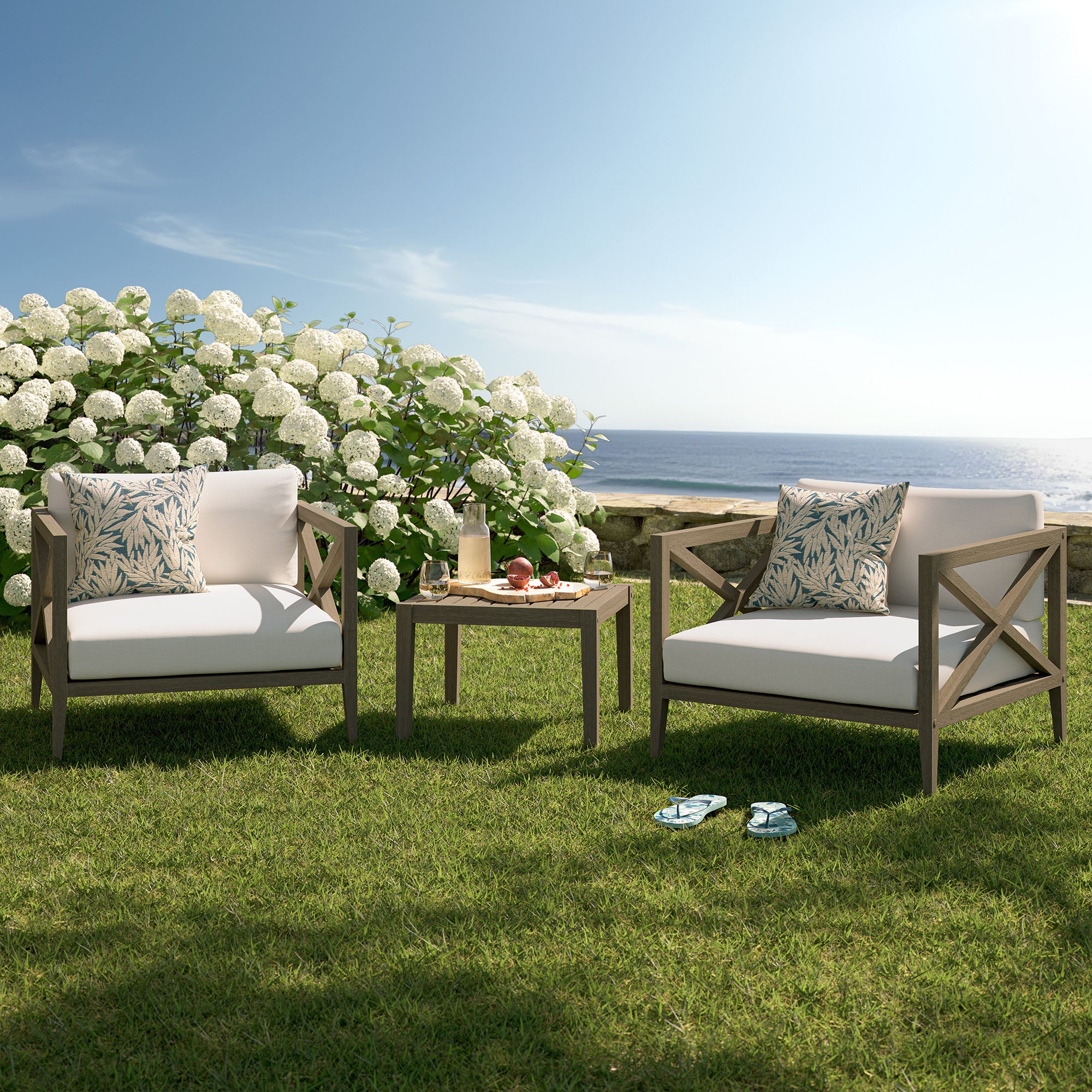Modway Northlake 3-Piece Outdoor Patio Teak Wood Furniture Set with Armchair and Side Table