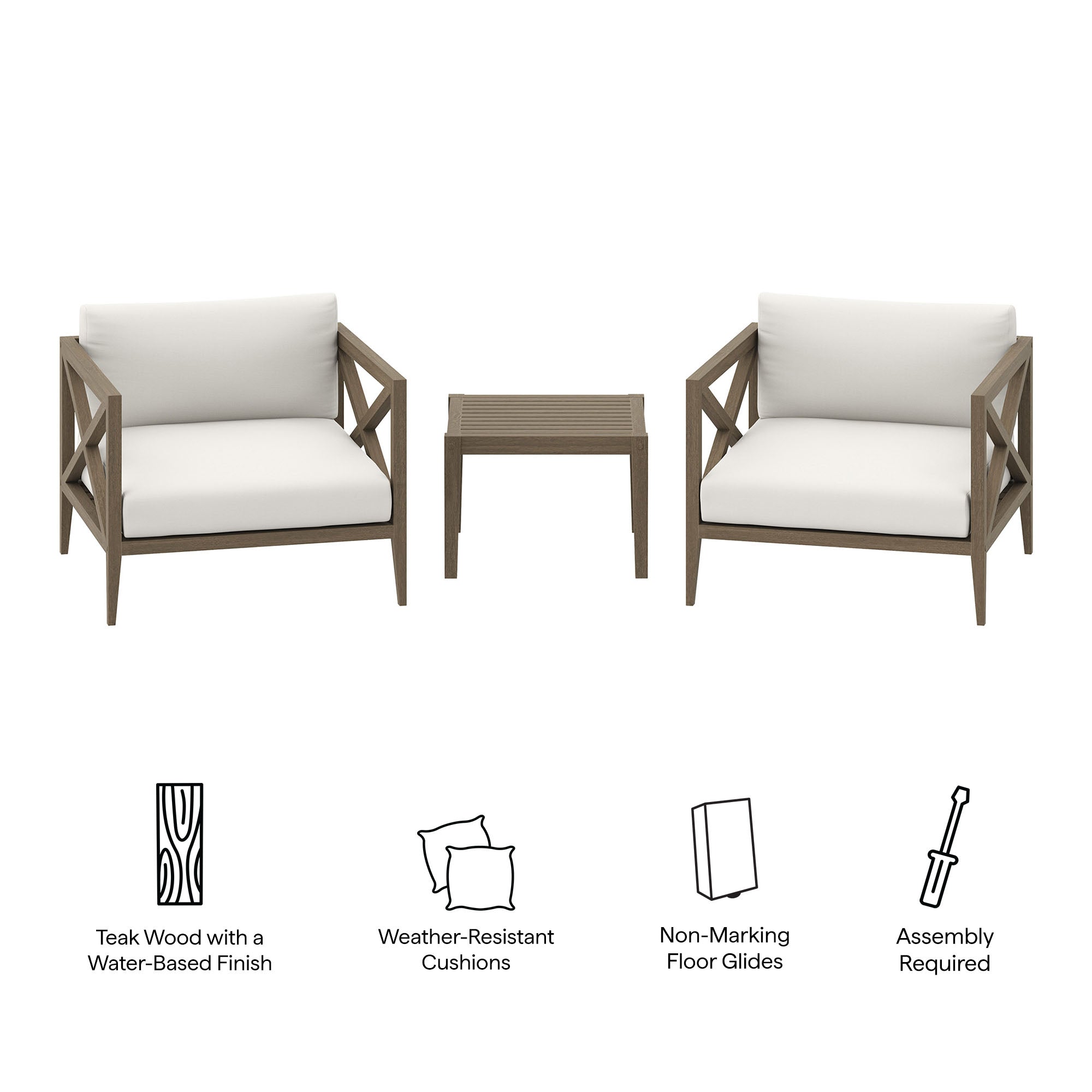 Modway Northlake 3-Piece Outdoor Patio Teak Wood Furniture Set with Armchair and Side Table