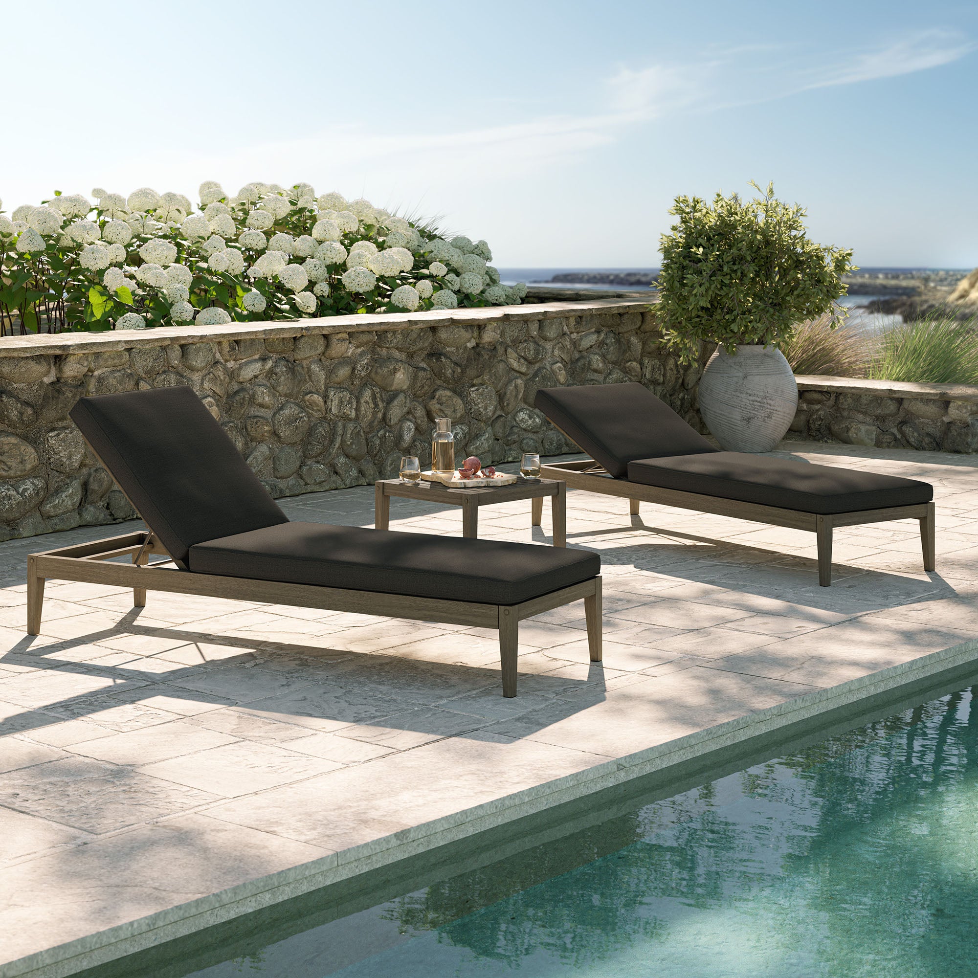Modway EEI-7276 Northlake 3-Piece Outdoor Patio Teak Wood Furniture Set with Chaise Lounges and Side Table