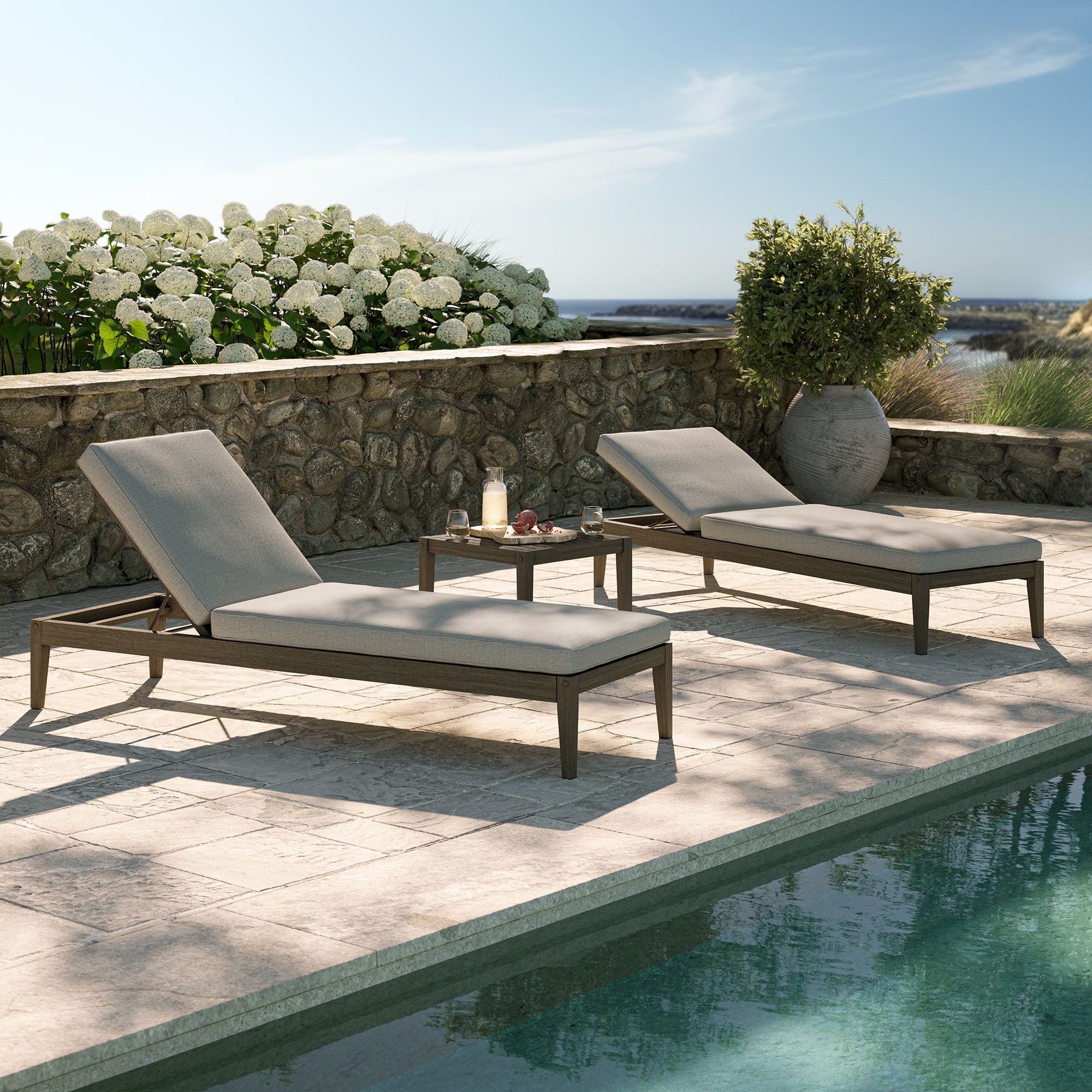 Modway EEI-7276 Northlake 3-Piece Outdoor Patio Teak Wood Furniture Set with Chaise Lounges and Side Table