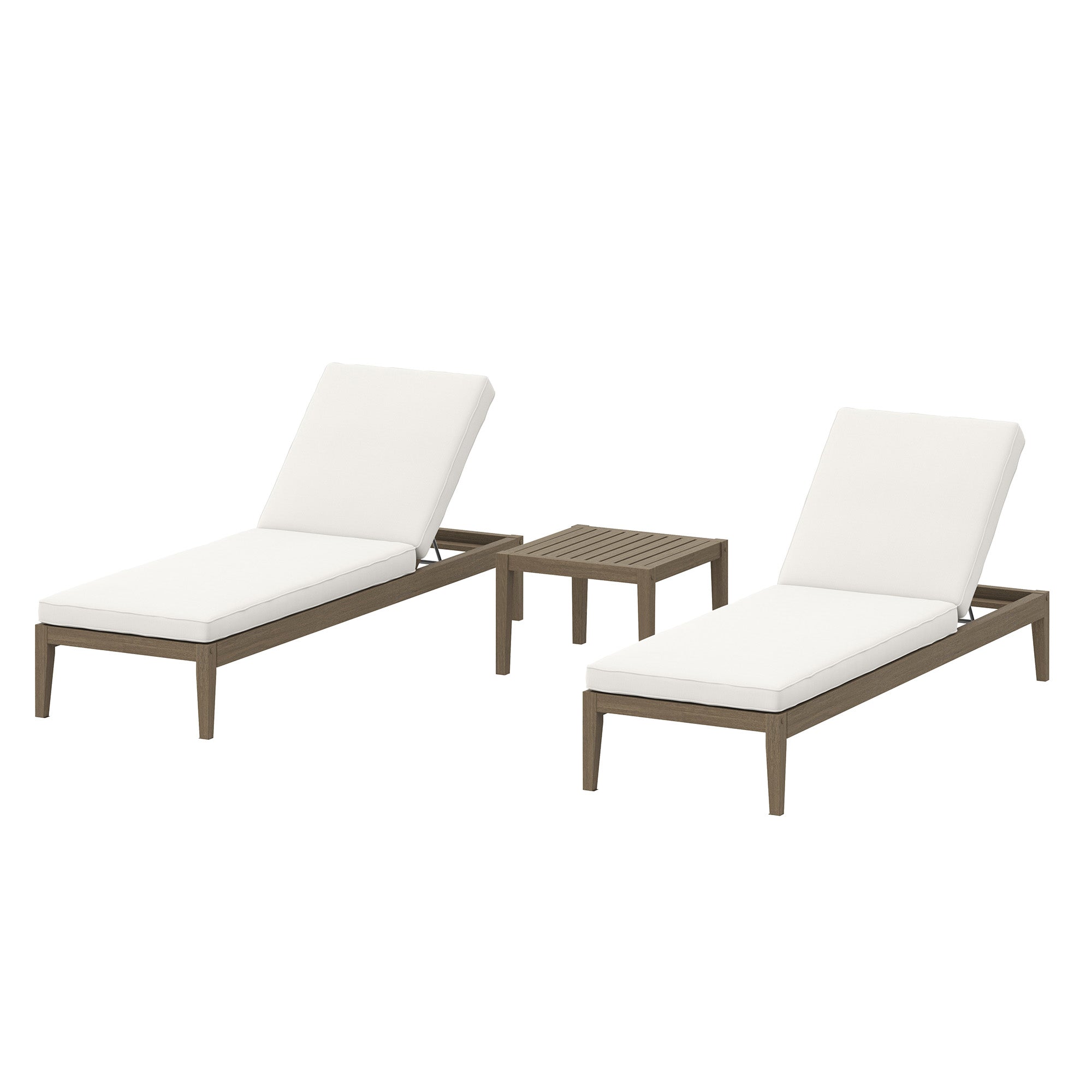 Modway Northlake 3-Piece Outdoor Patio Teak Wood Furniture Set with Chaise Lounges and Side Table