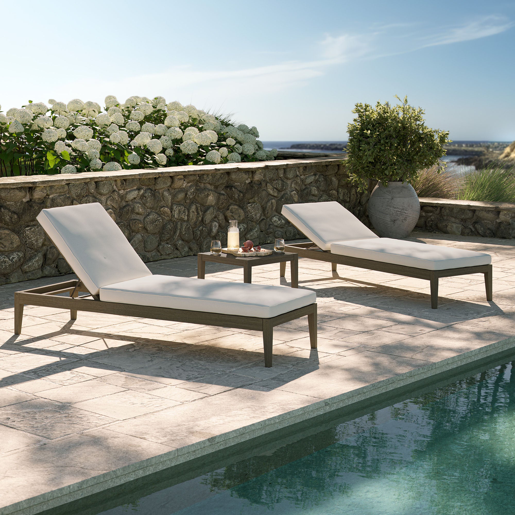 Modway Northlake 3-Piece Outdoor Patio Teak Wood Furniture Set with Chaise Lounges and Side Table