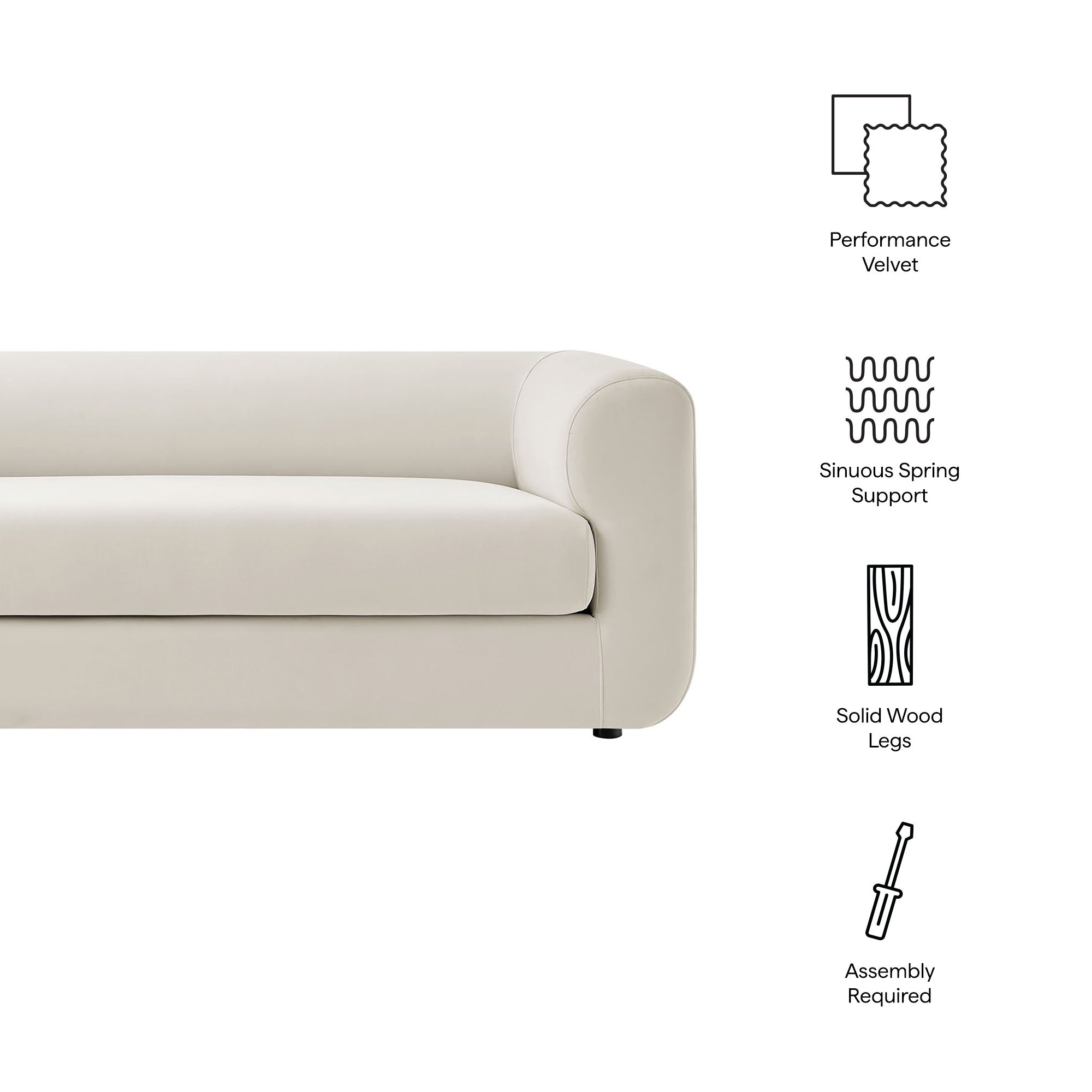 Modway Leif 89" Performance Velvet Upholstered Sofa