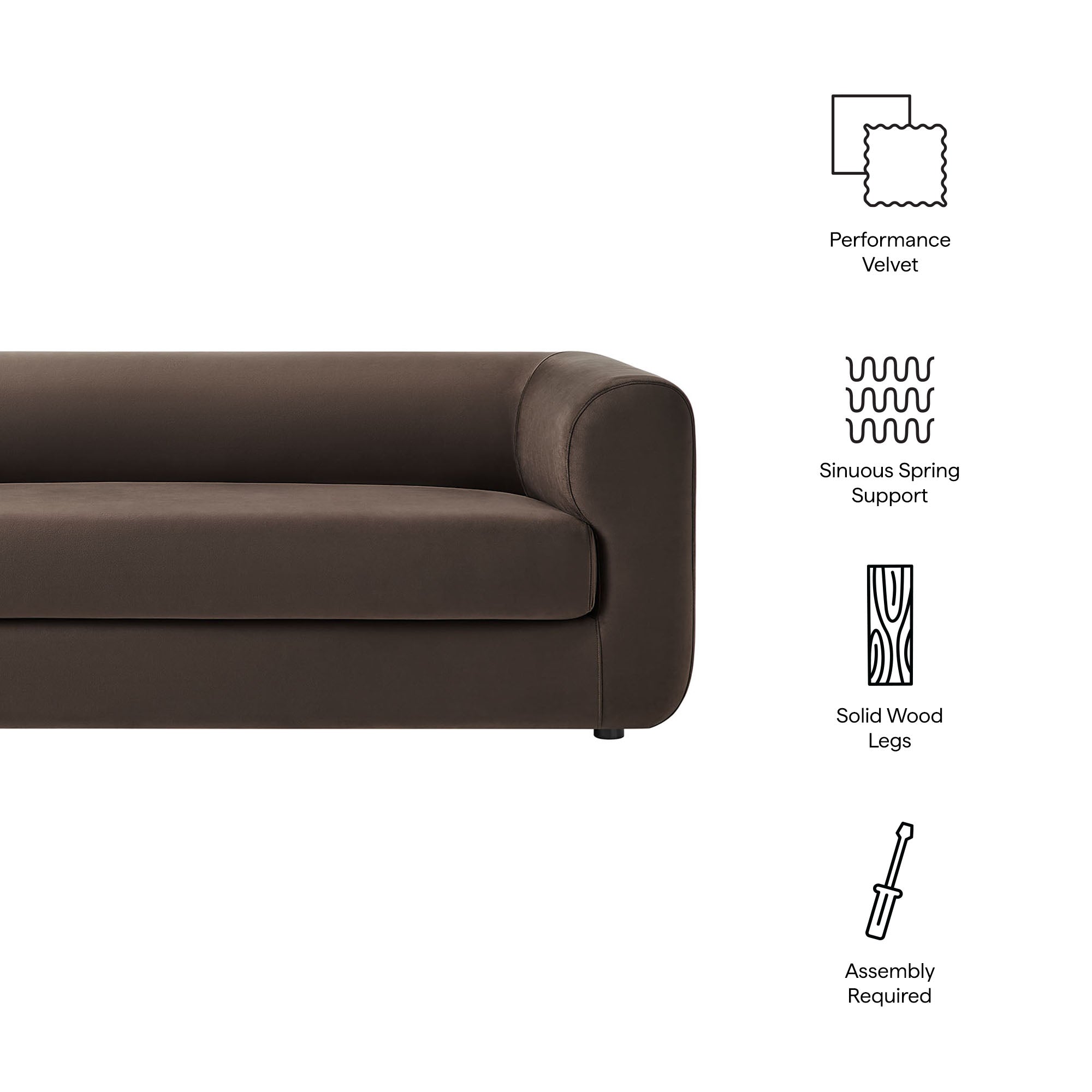 Modway Leif 89" Performance Velvet Upholstered Sofa