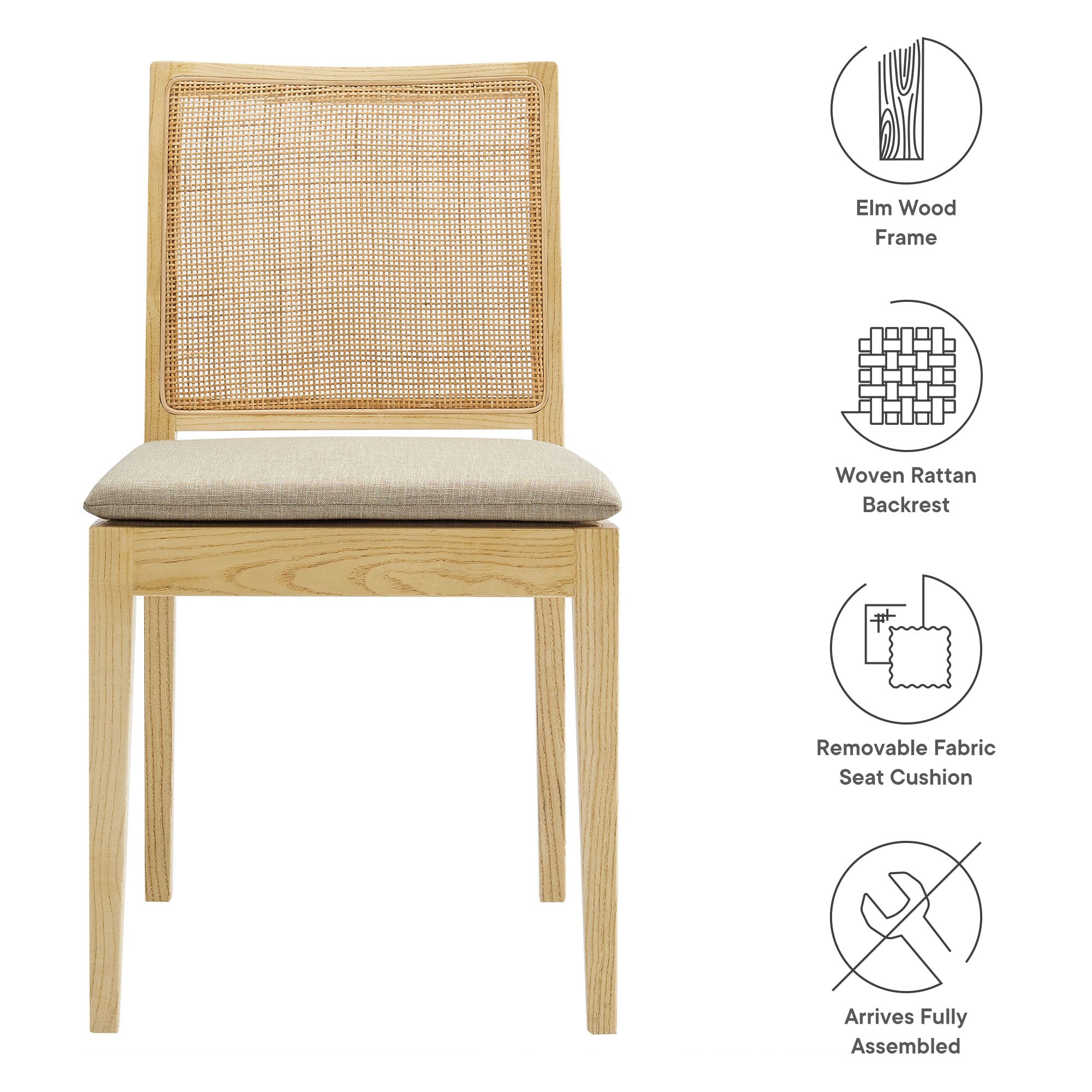 Modway Ovard Wood and Rattan Dining Chair
