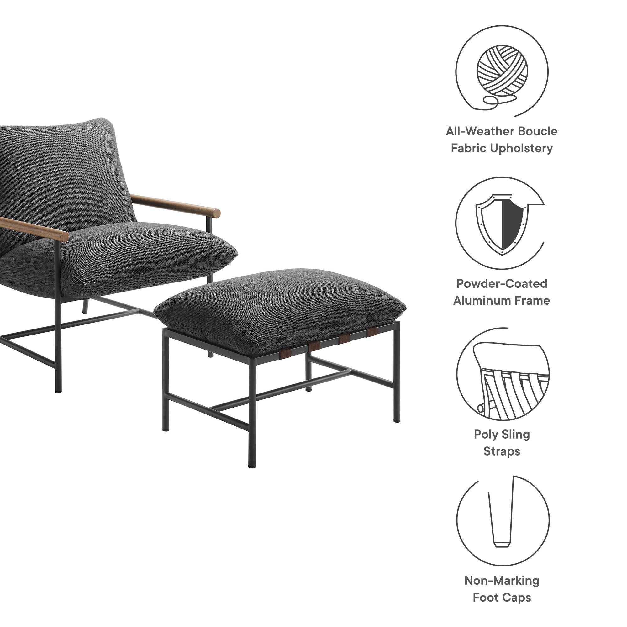 Modway Raya Outdoor Patio Boucle Lounge Chair and Ottoman