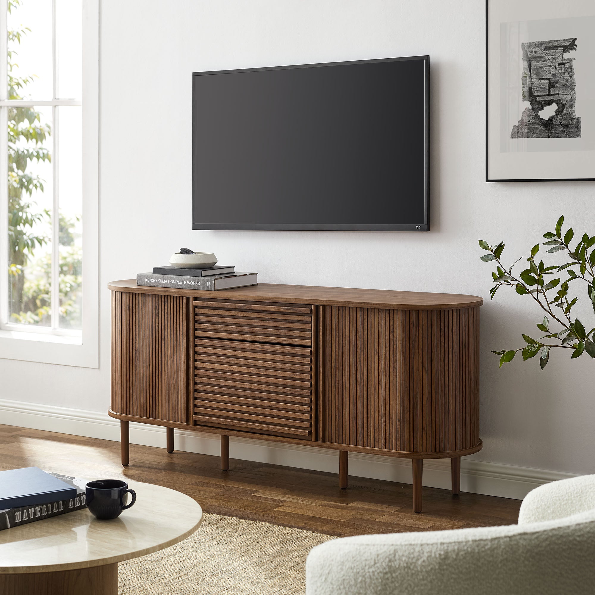 Modway Harlan 67" Fluted Oval Sideboard Cabinet
