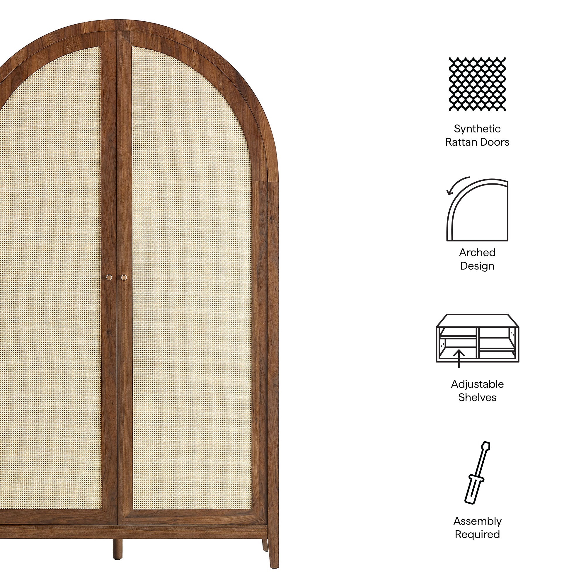 Calista 79" Tall Wide Rattan Arched Storage Cabinet