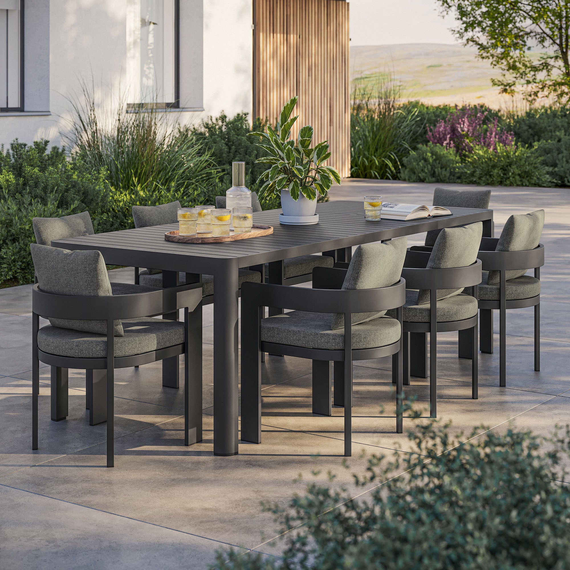 Modway Tahoe 9-Piece Outdoor Patio Aluminum Dining Set With Extendable Table