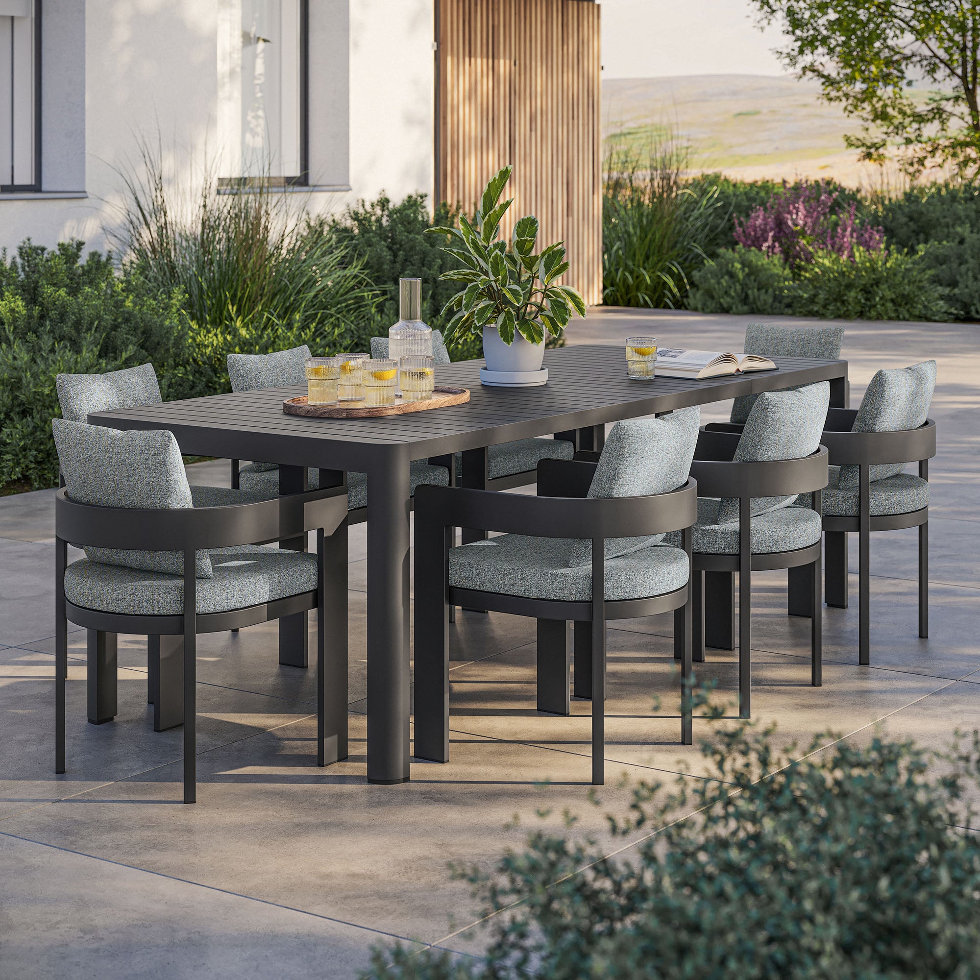 Modway Tahoe 9-Piece Outdoor Patio Aluminum Dining Set With Extendable Table
