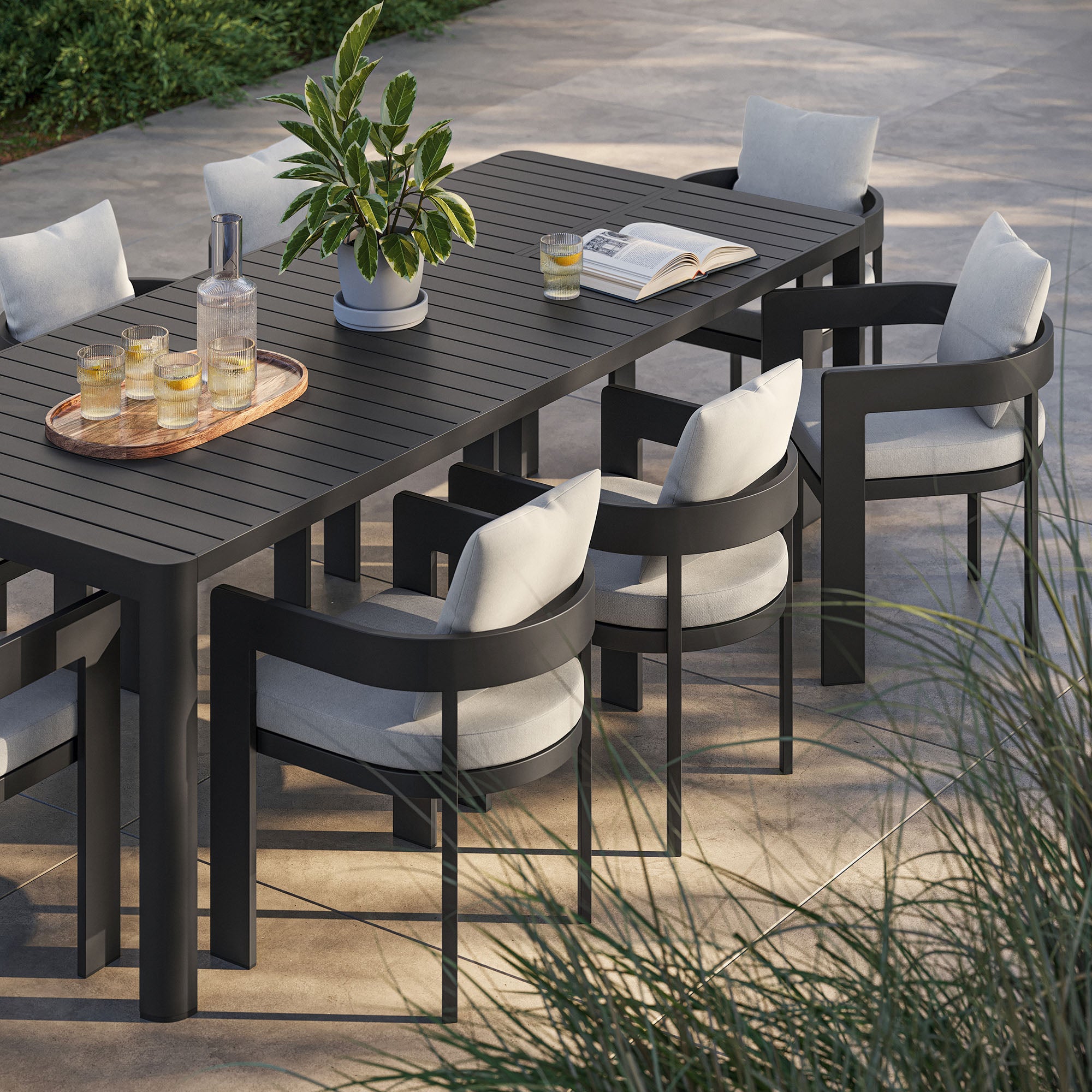 Modway Tahoe 9-Piece Outdoor Patio Aluminum Dining Set With Extendable Table