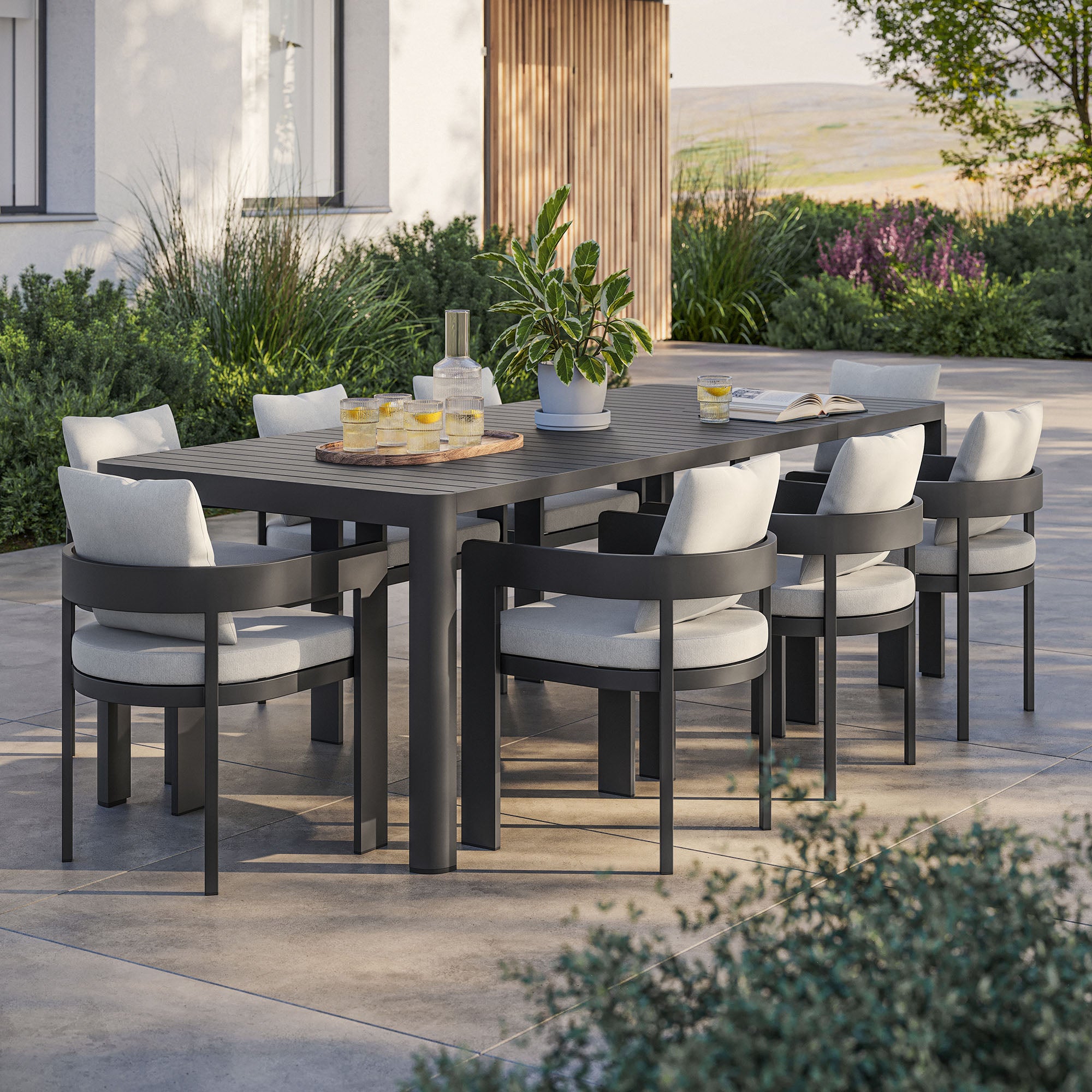 Modway Tahoe 9-Piece Outdoor Patio Aluminum Dining Set With Extendable Table