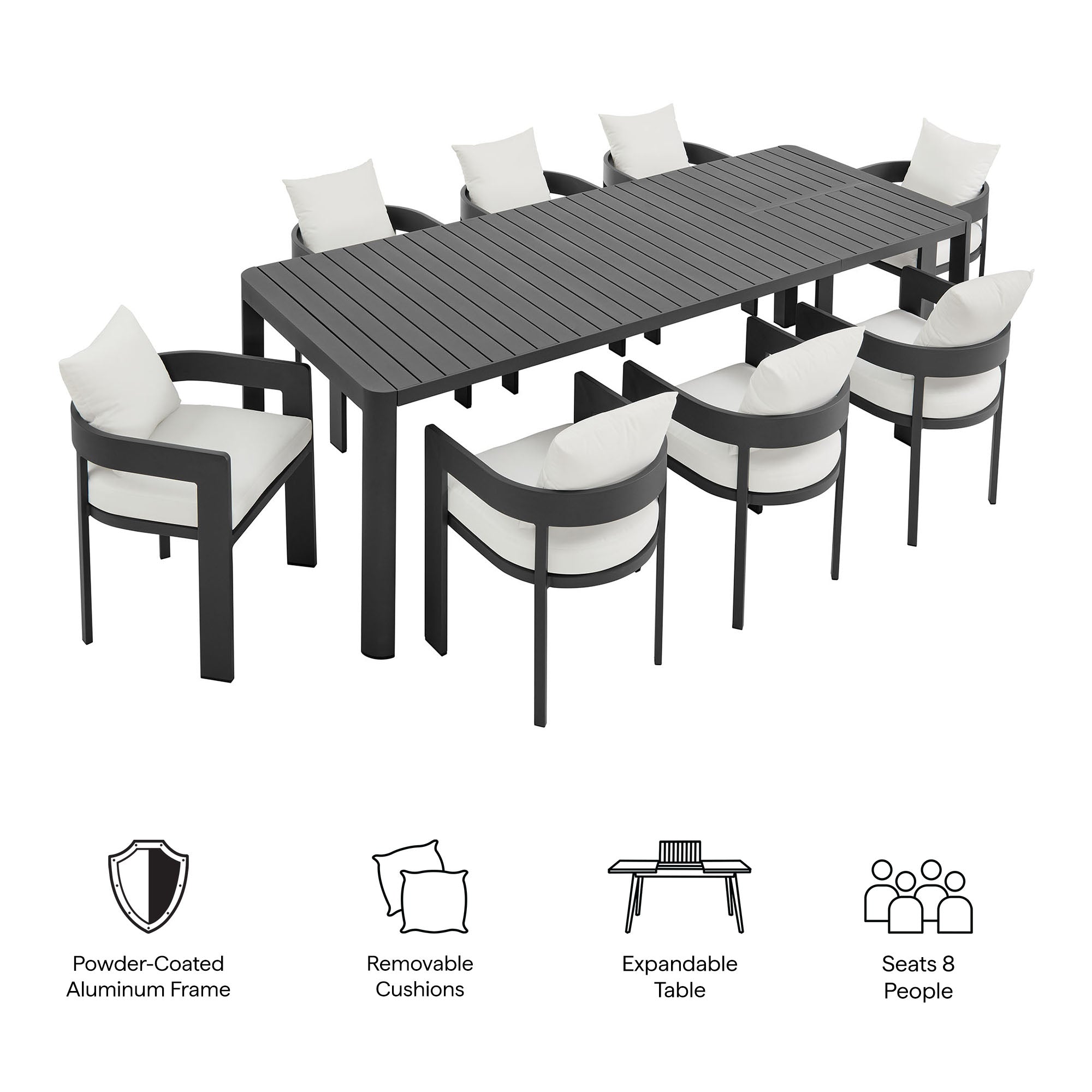 Modway Tahoe 9-Piece Outdoor Patio Aluminum Dining Set With Extendable Table