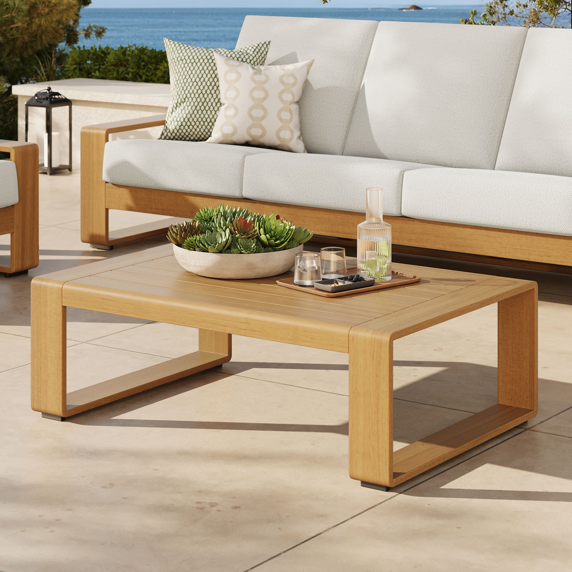 Modway Lirienne Outdoor Patio Aluminum Faux Wood Coffee Table