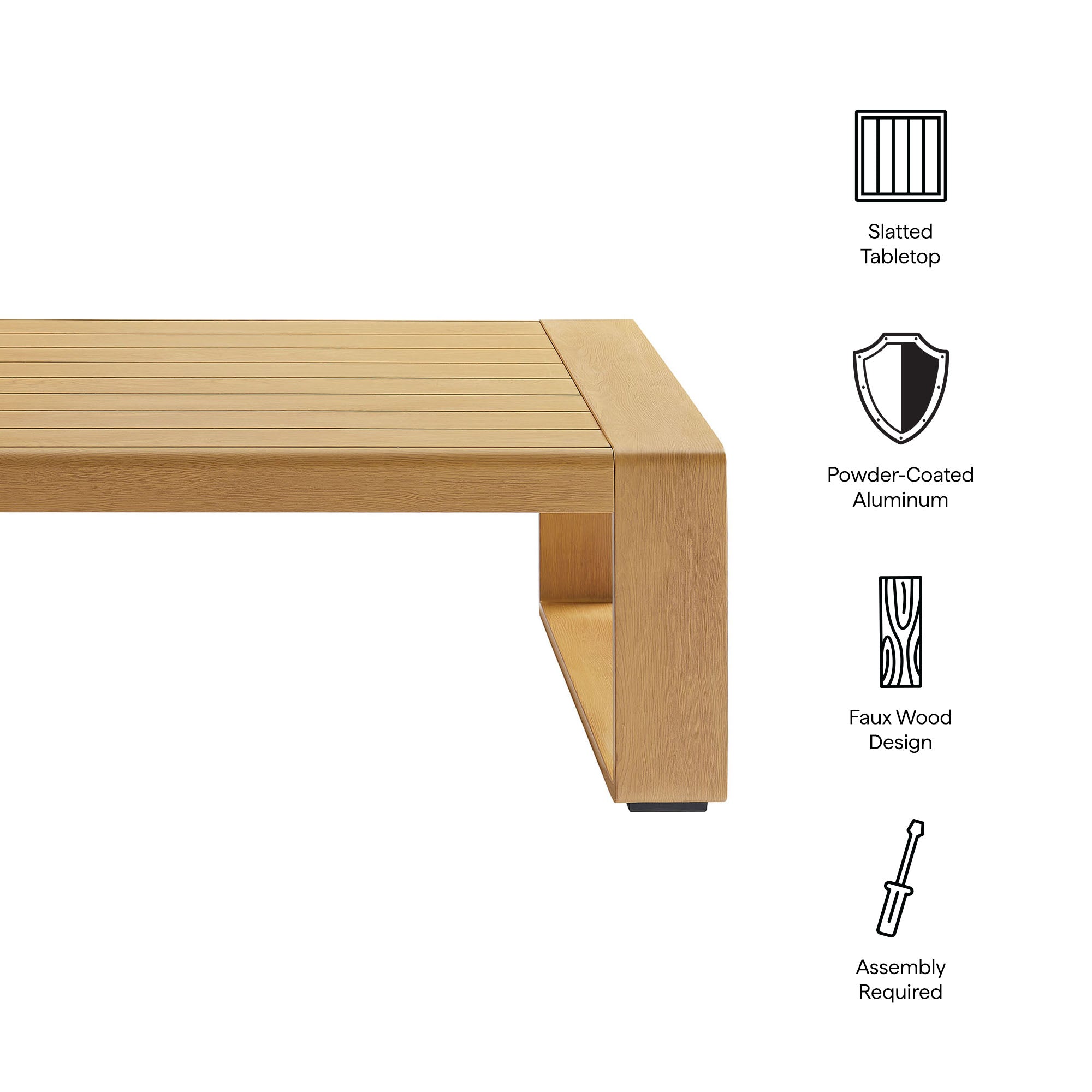 Modway Lirienne Outdoor Patio Aluminum Faux Wood Coffee Table