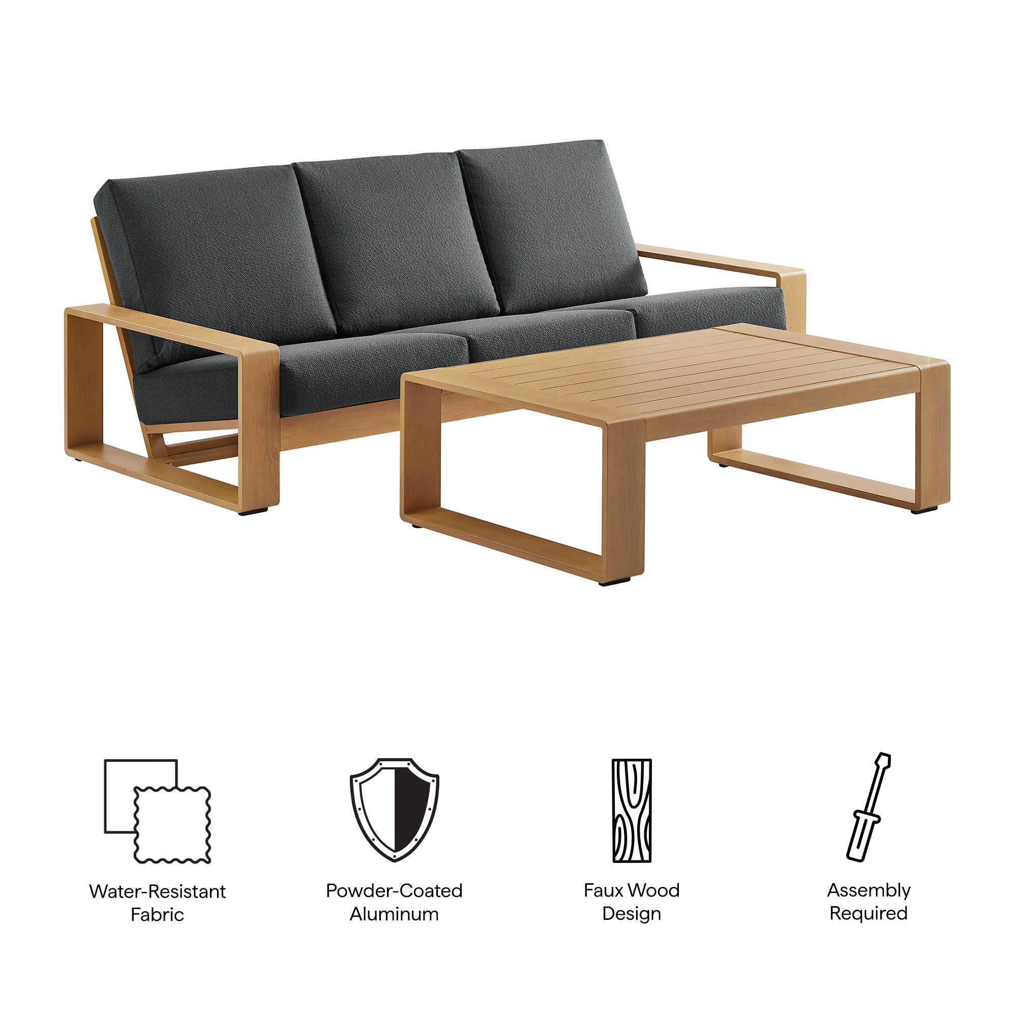 Modway Lirienne 2-Piece Outdoor Patio Aluminum Faux Wood Furniture Set