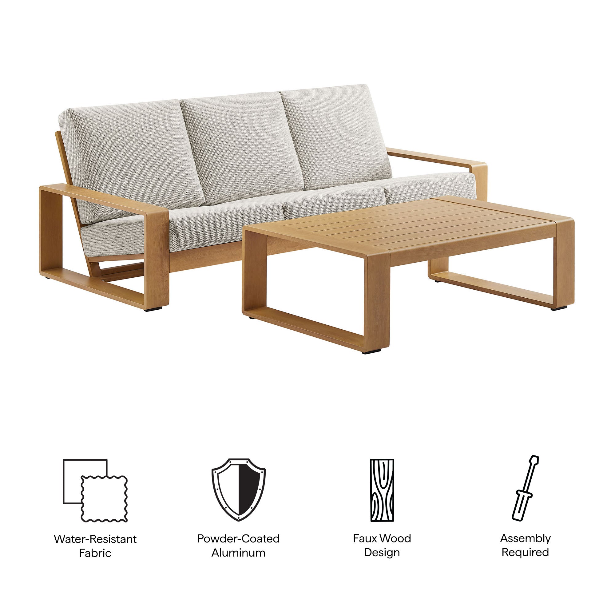 Modway Lirienne 2-Piece Outdoor Patio Aluminum Faux Wood Furniture Set