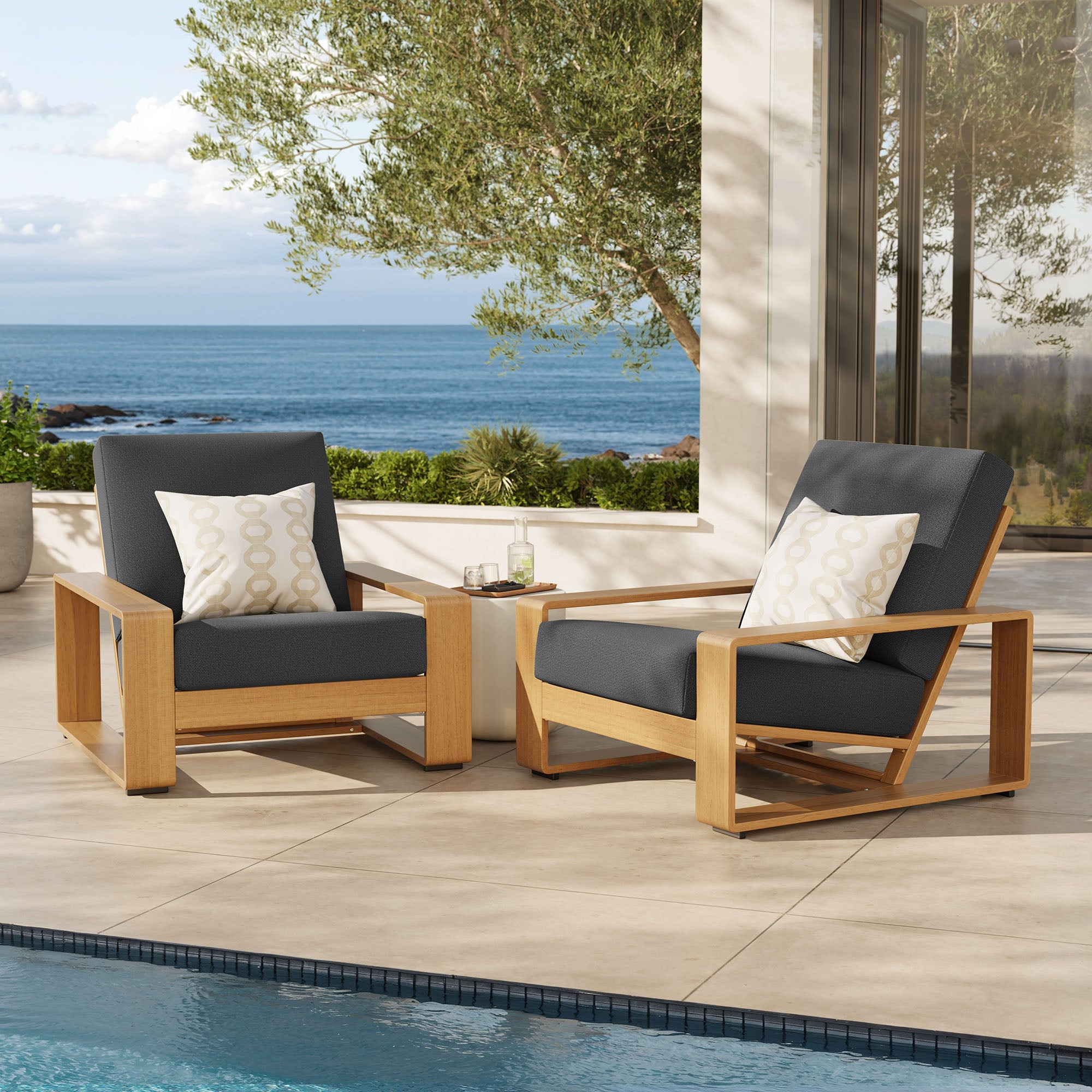 Modway Lirienne Outdoor Patio Aluminum Faux Wood Armchairs Set of 2