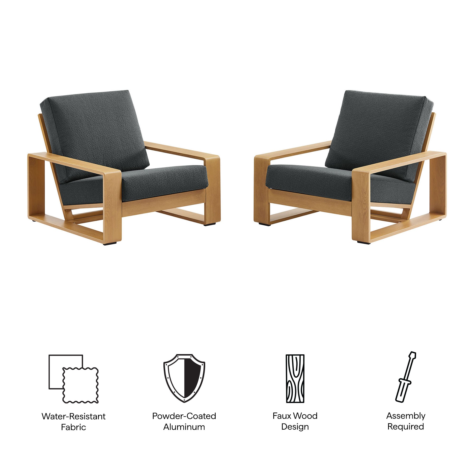 Modway Lirienne Outdoor Patio Aluminum Faux Wood Armchairs Set of 2
