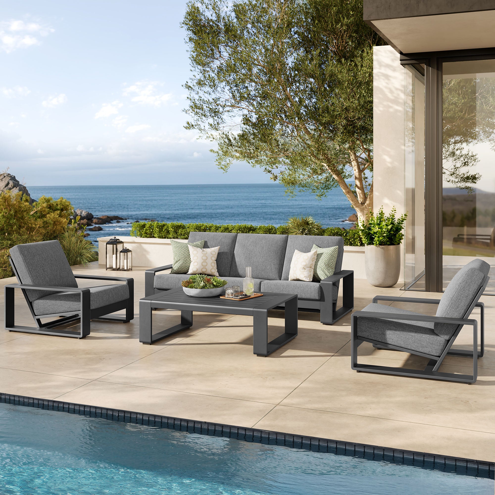 Modway Lirienne 4-Piece Outdoor Patio Aluminum Furniture Set