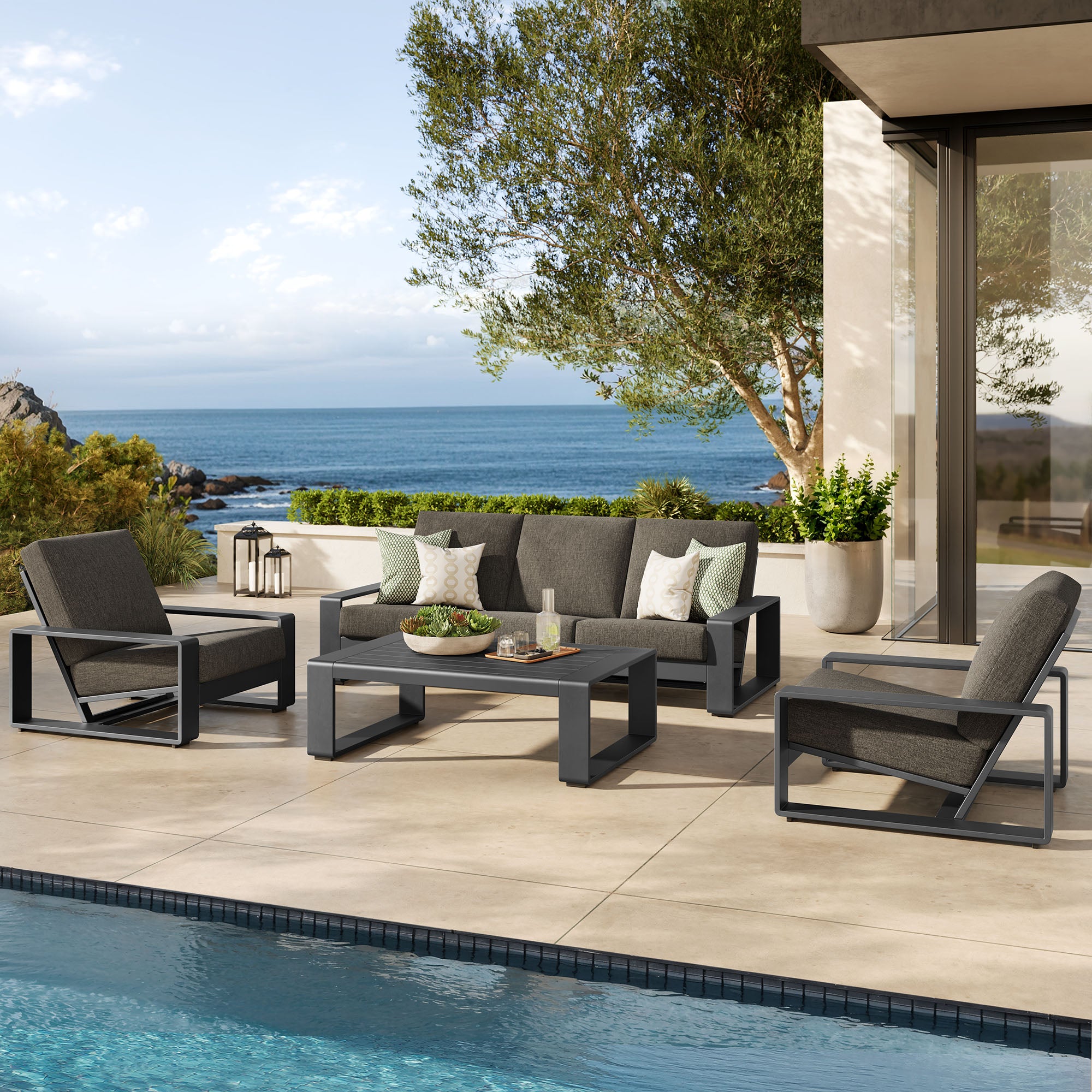 Modway Lirienne 4-Piece Outdoor Patio Aluminum Furniture Set